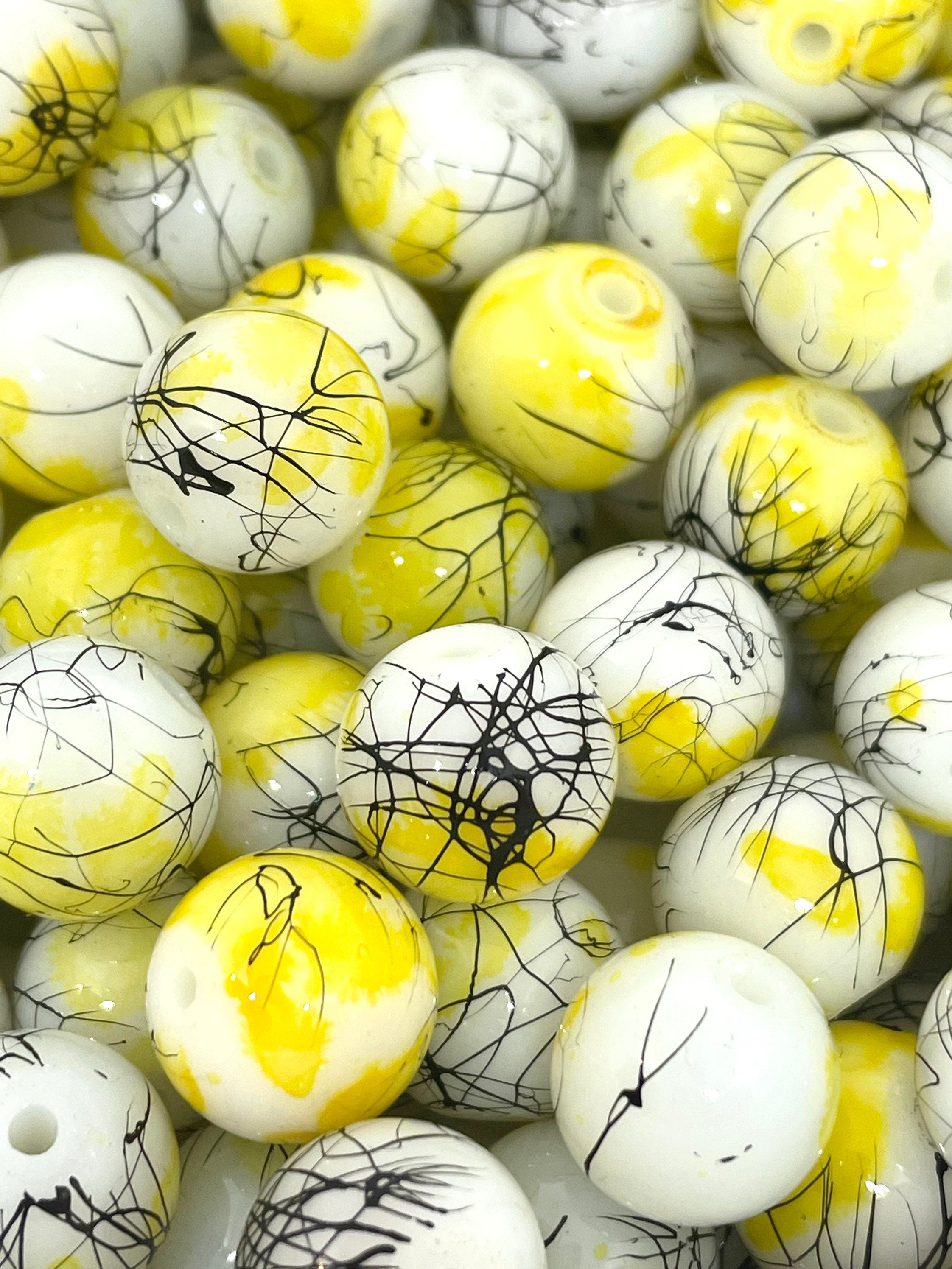 12mm Beautiful Yellow and White Glass Beads