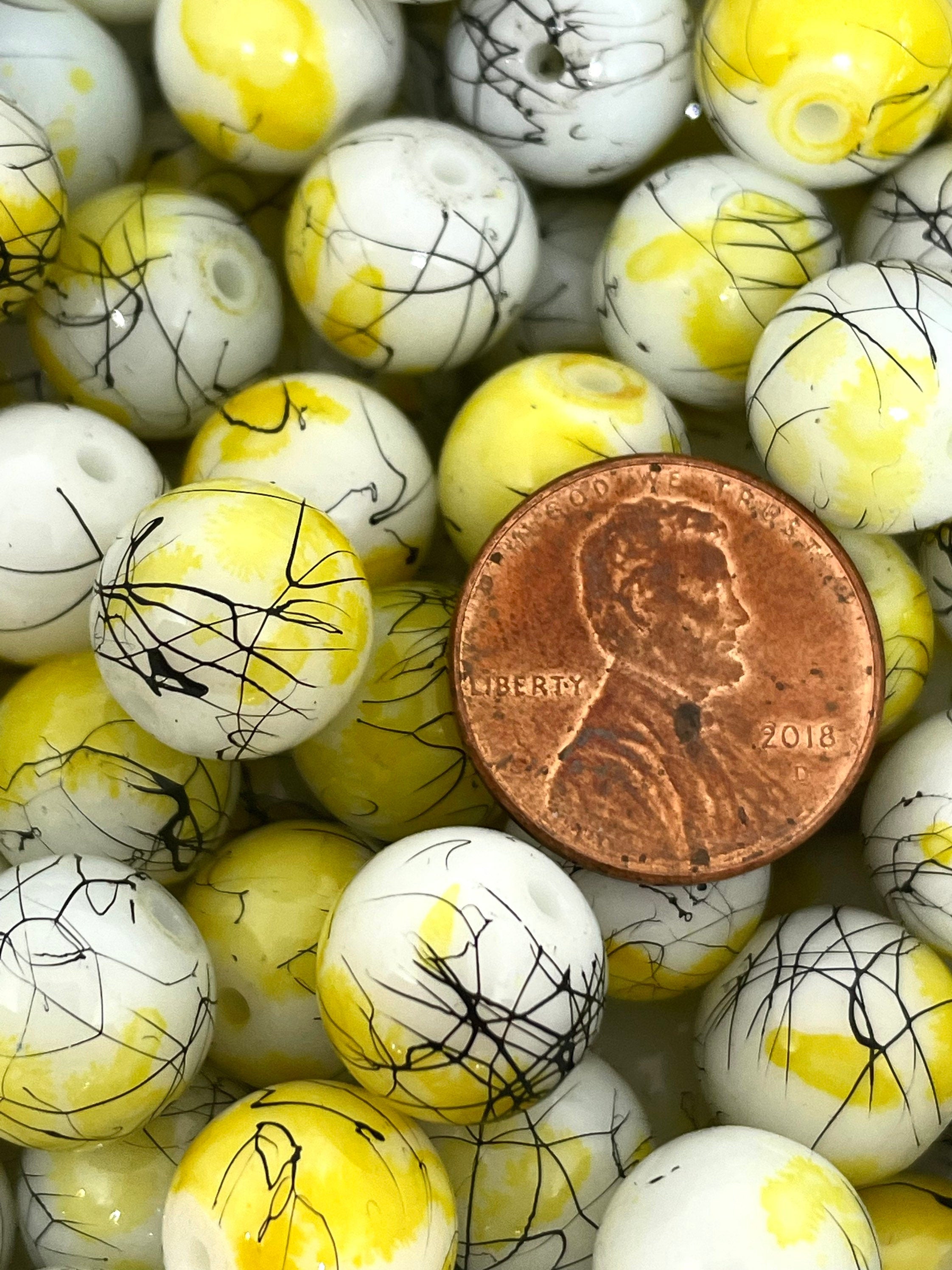12mm Beautiful Yellow and White Glass Beads
