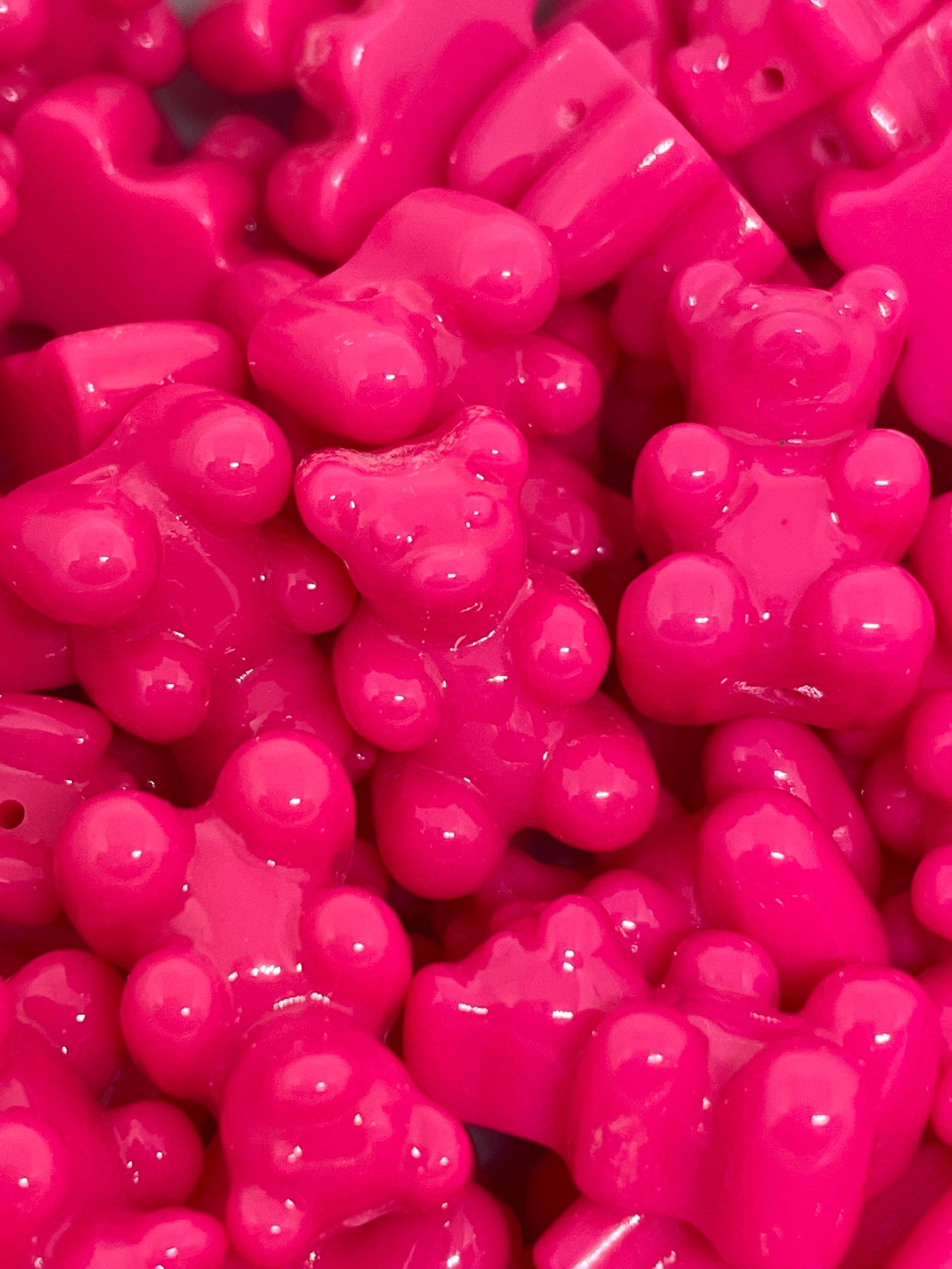 Hot Pink Resin Gummy Bear Beads, Charms, Candy Beads for Jewelry Making
