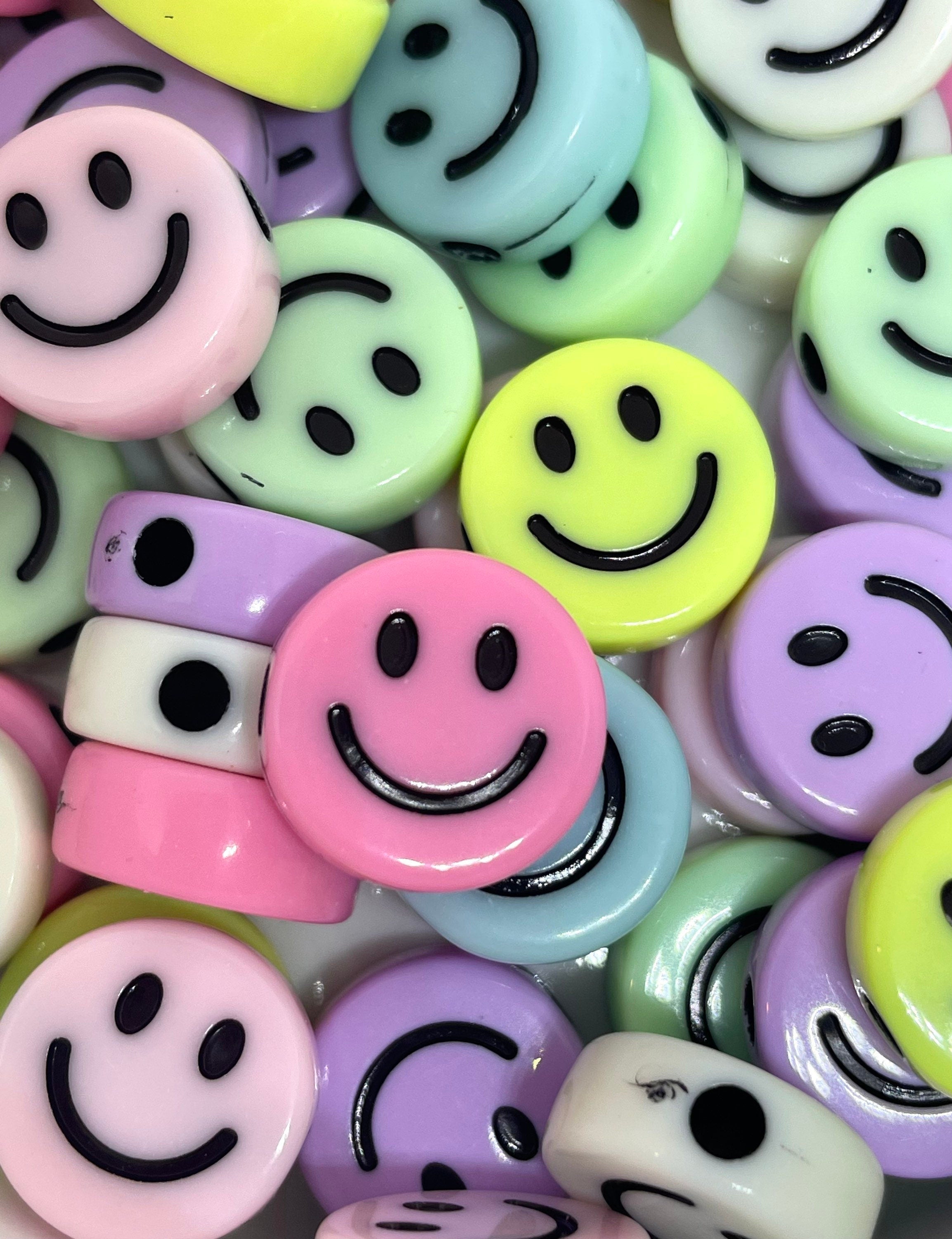 Pastel Smiley Face Beads, Emoji Charm, Happy Face Charm, Pendant, Pastel Beads