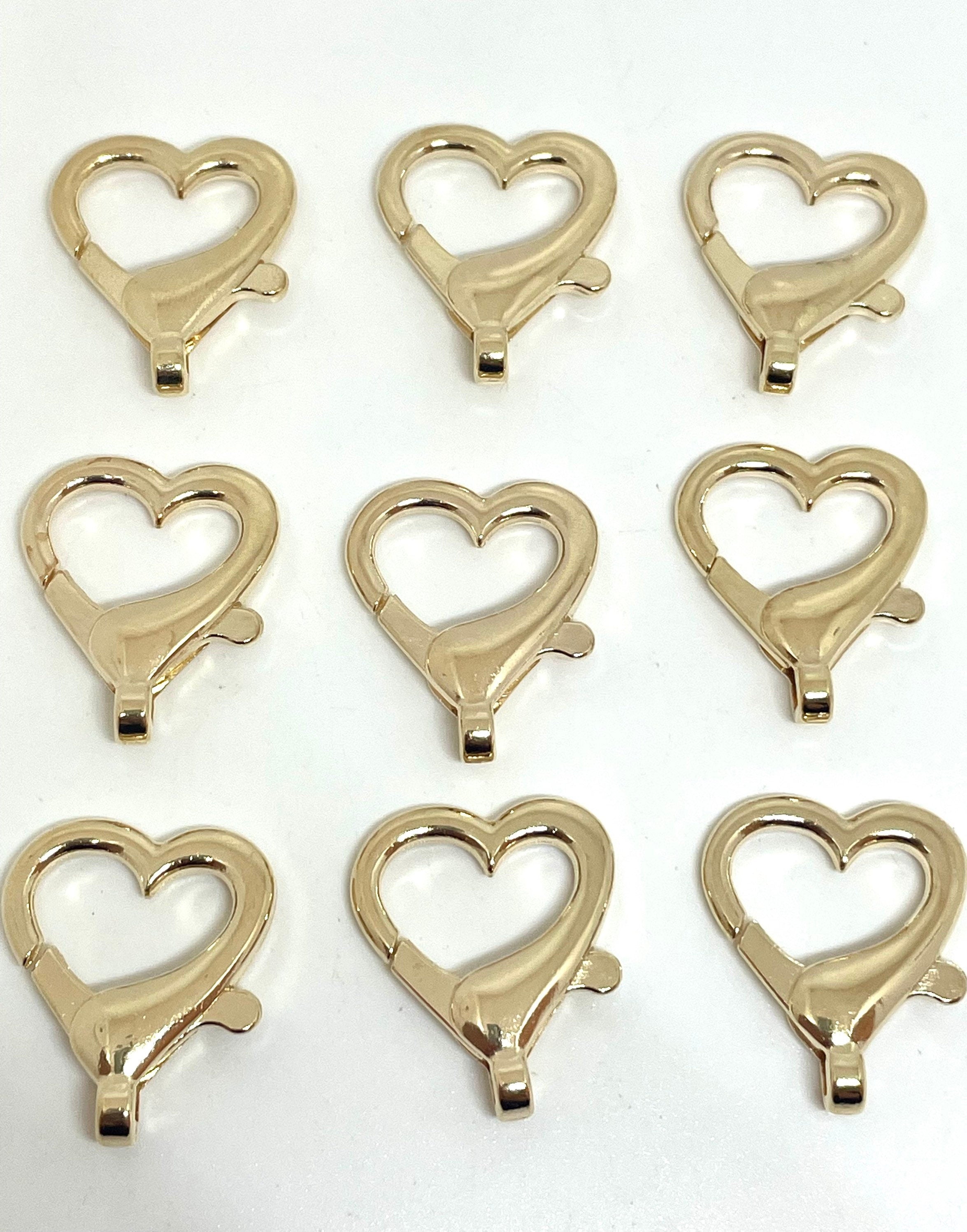 Gold Heart Lobster Clasp, Large Clasp for End Jewelry, Lobster Claw Clasp, Bracelet Findings, Fancy Clasp