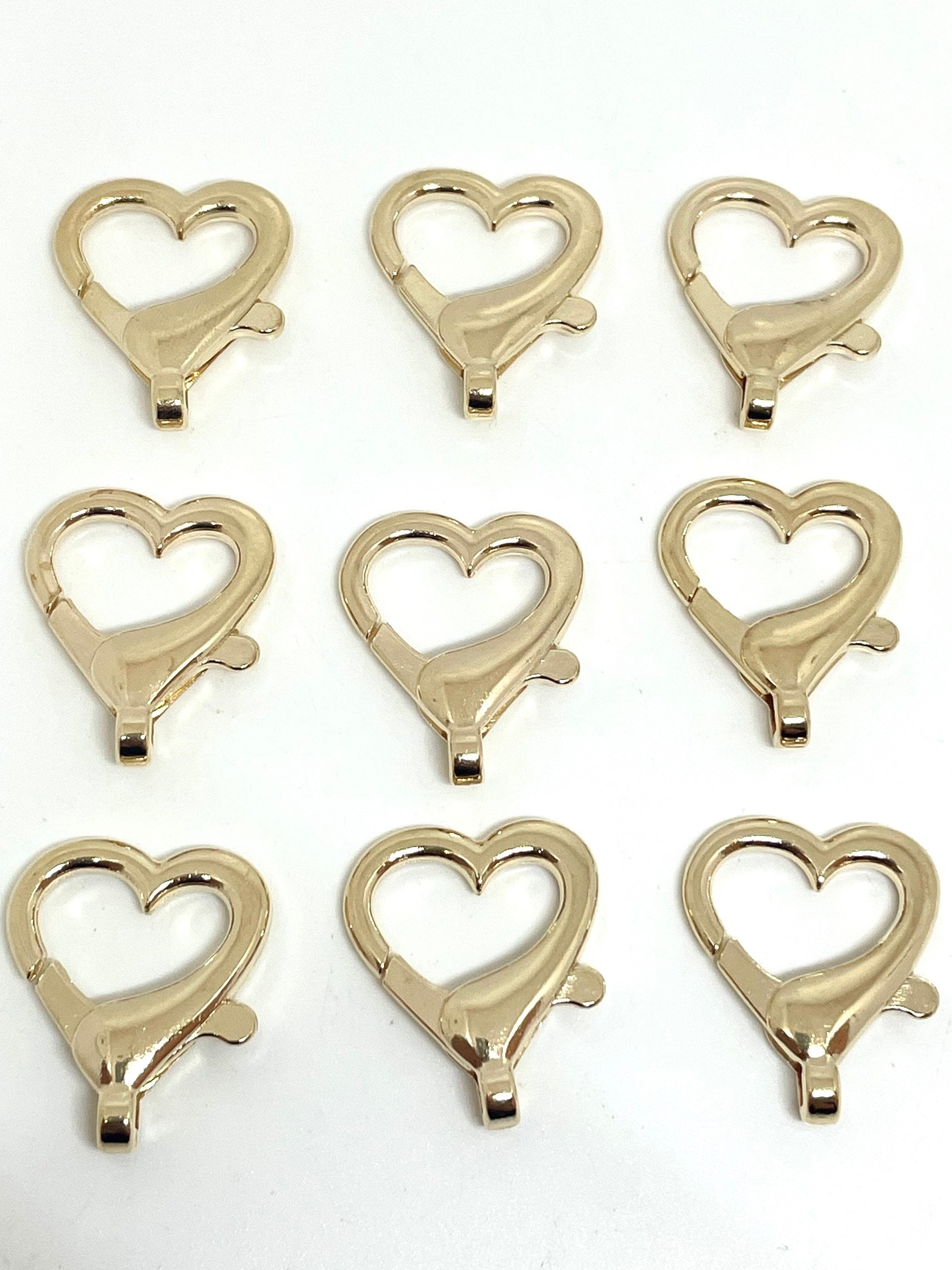 Gold Heart Lobster Clasp, Large Clasp for End Jewelry, Lobster Claw Clasp, Bracelet Findings, Fancy Clasp