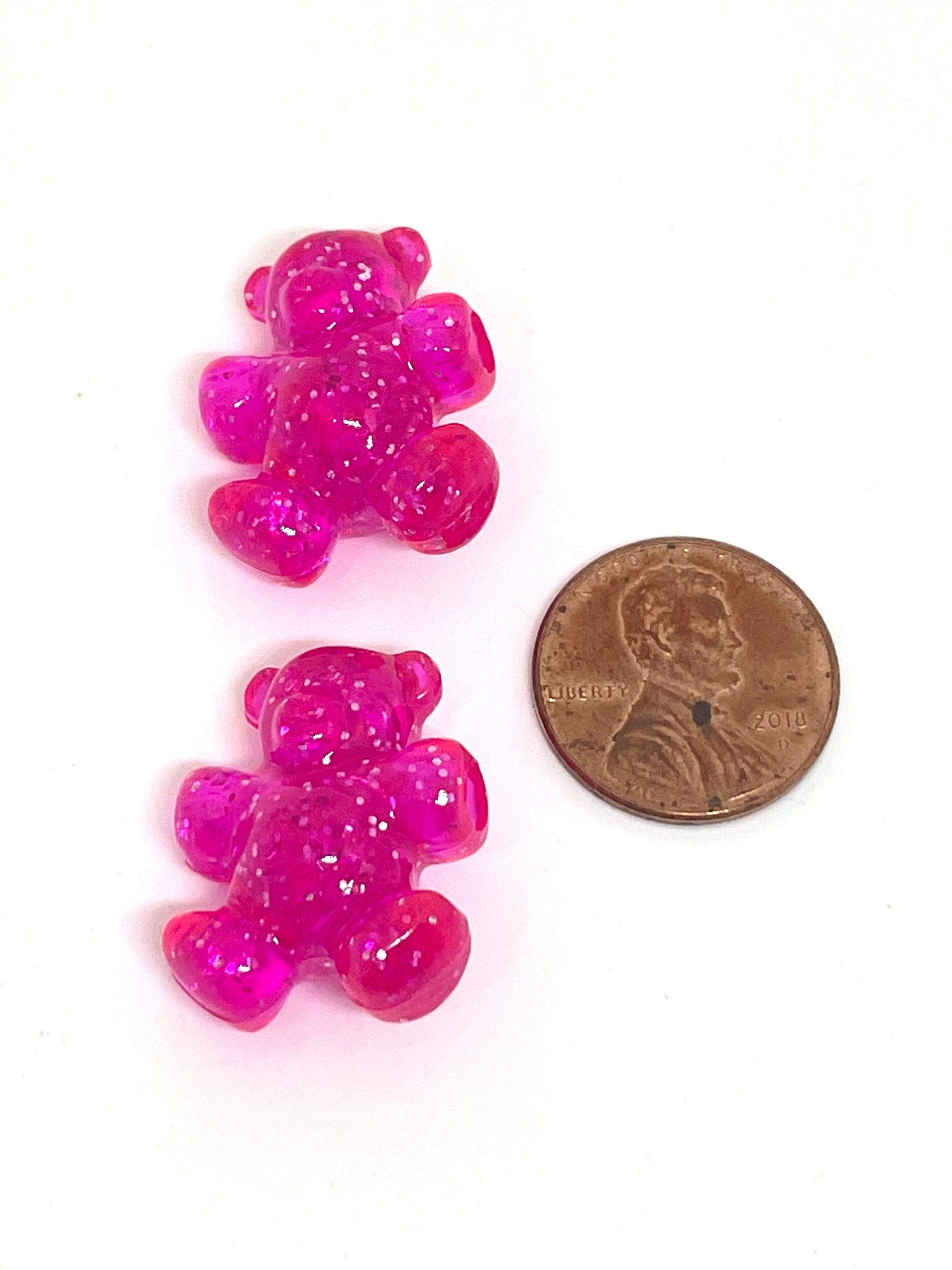 Bright Pink Magenta Glitter Teddy Bear Beads, Charm, Pendant, Animal Beads, Glitter Beads, Chunky Beads