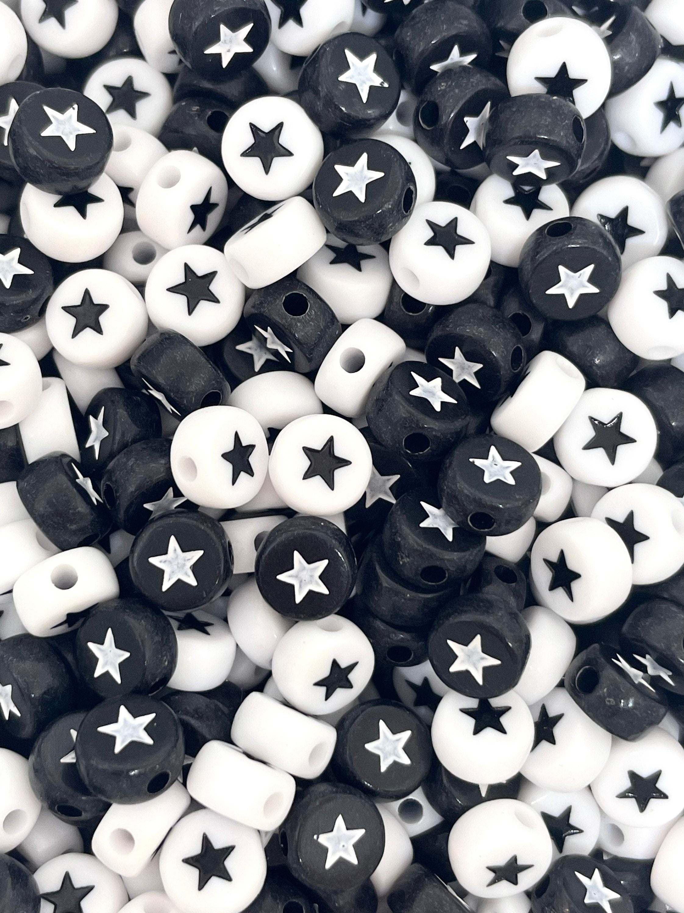 Black and White Star Spacer Beads, Goth Beads, Gothic Beads, Celestial Beads, Coin Beads