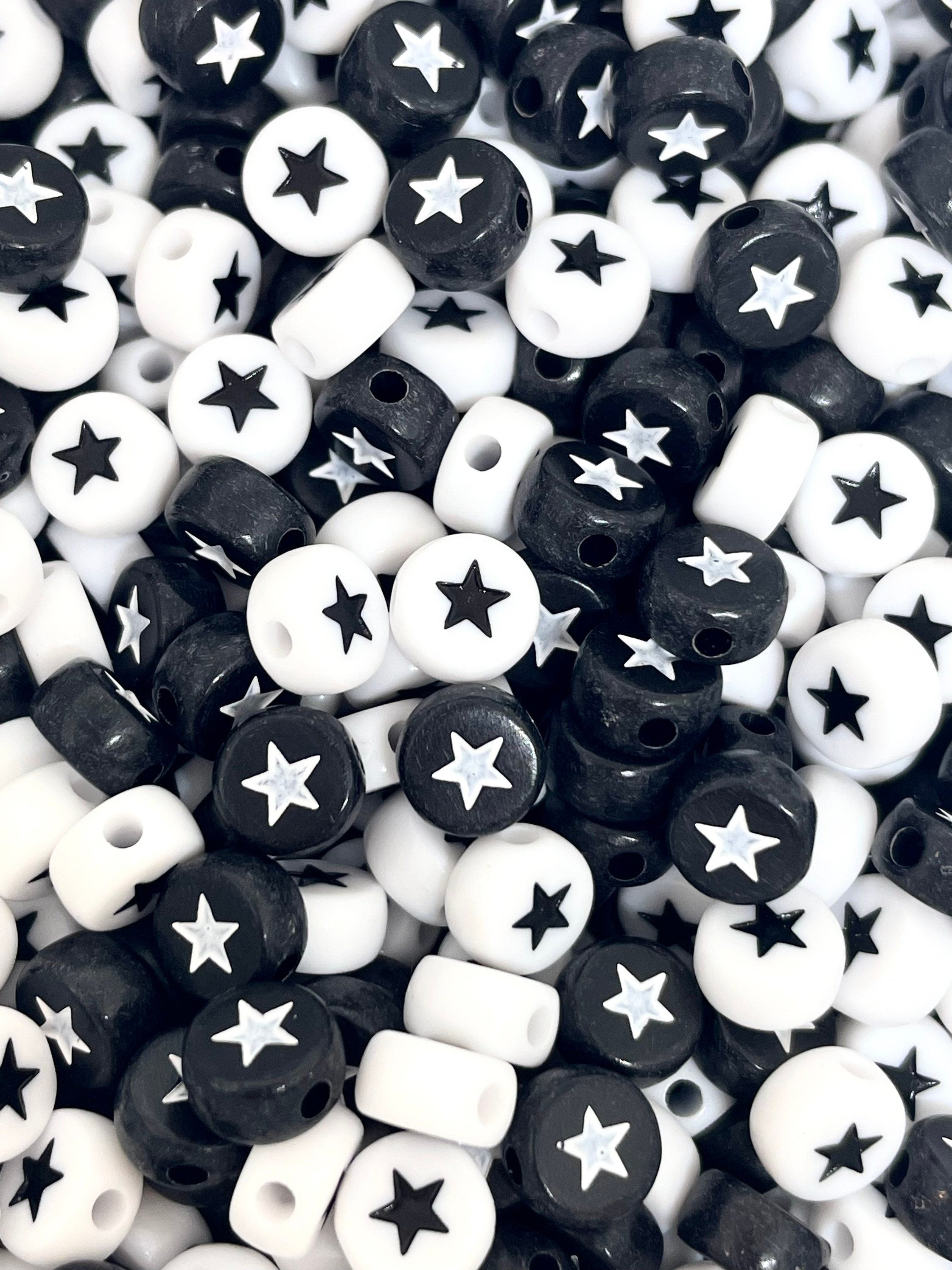 Black and White Star Spacer Beads, Goth Beads, Gothic Beads, Celestial Beads, Coin Beads