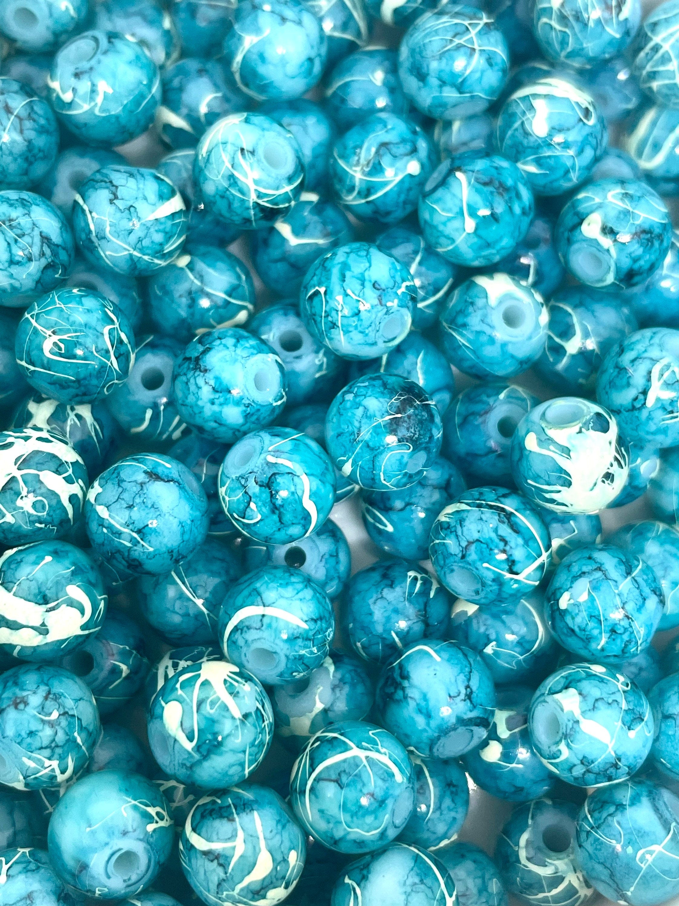 8mm French Blue Glass Tie Dye Beads