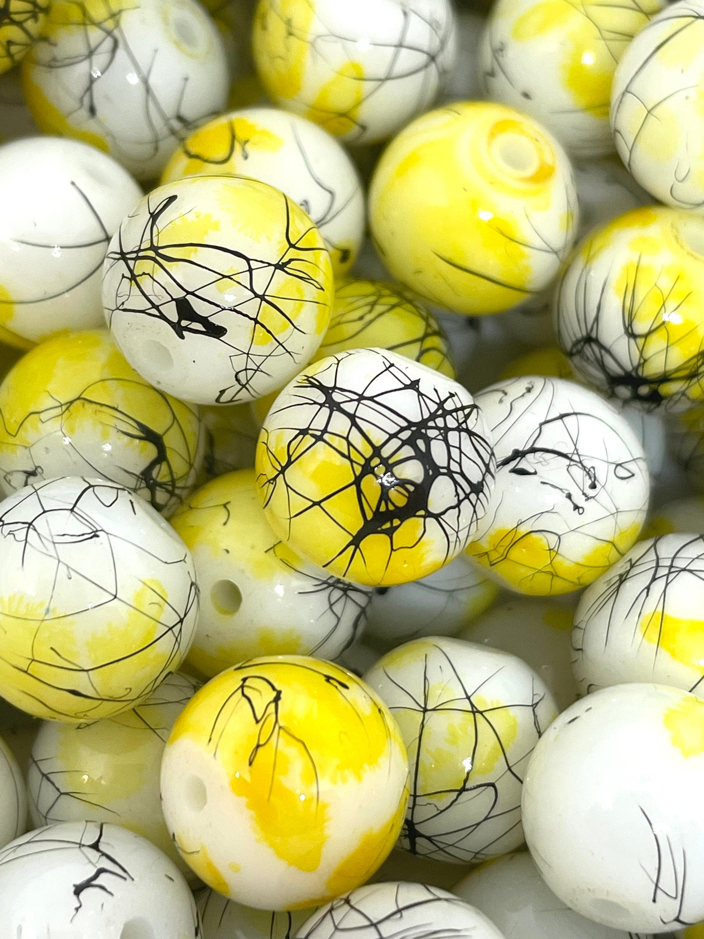 12mm Beautiful Yellow and White Glass Beads