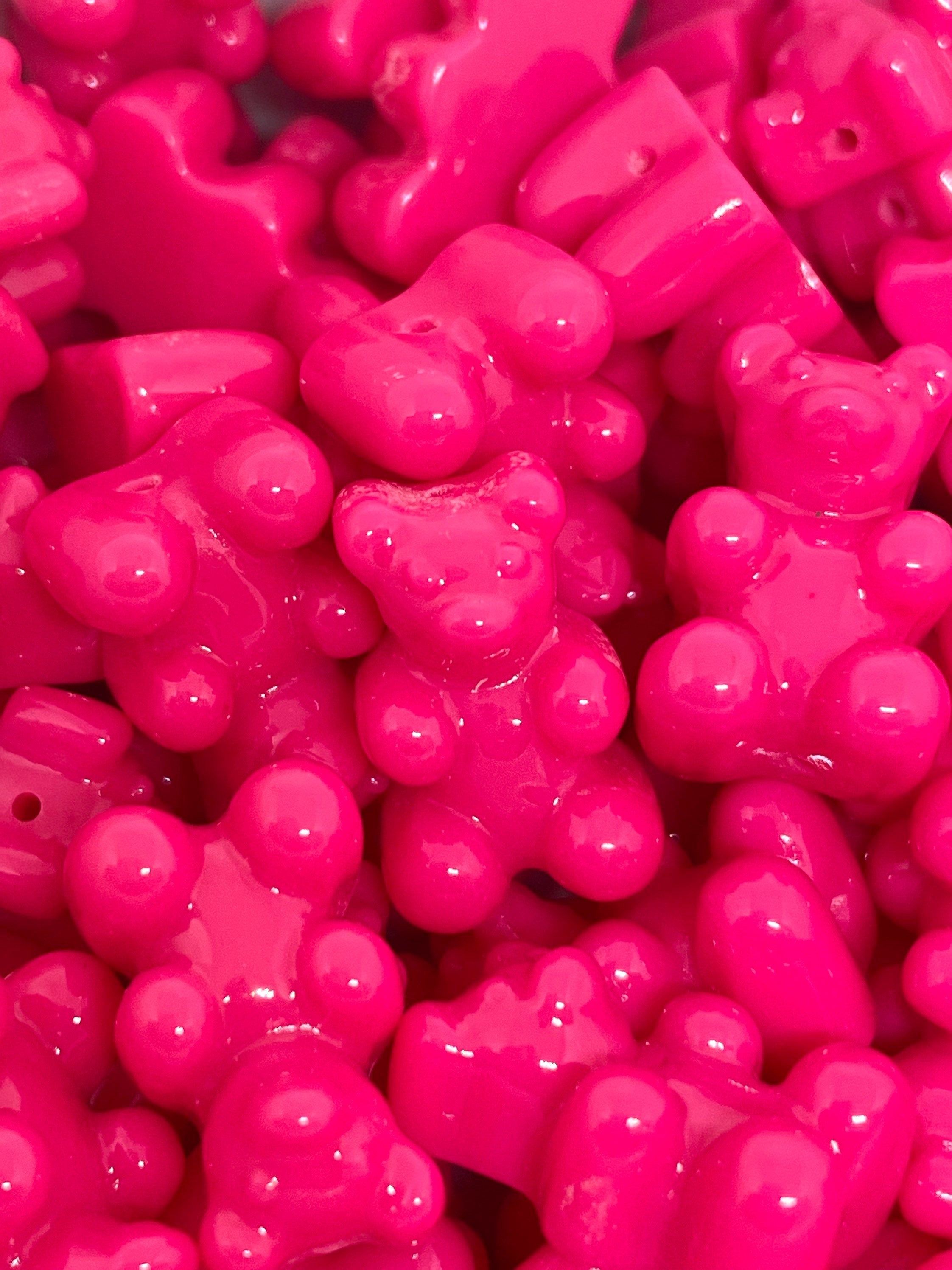 Hot Pink Resin Gummy Bear Beads, Charms, Candy Beads for Jewelry Making