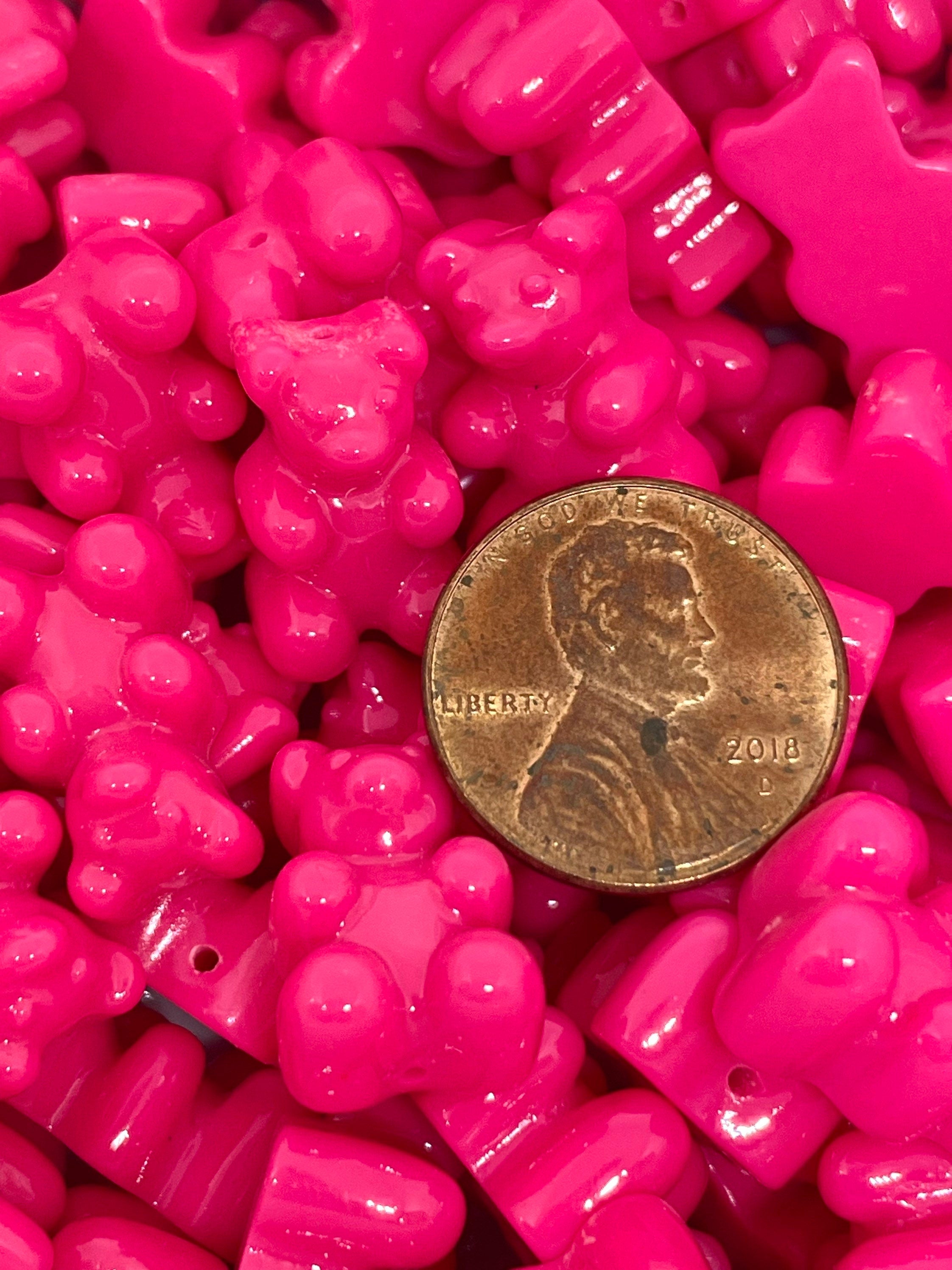 Hot Pink Resin Gummy Bear Beads, Charms, Candy Beads for Jewelry Making