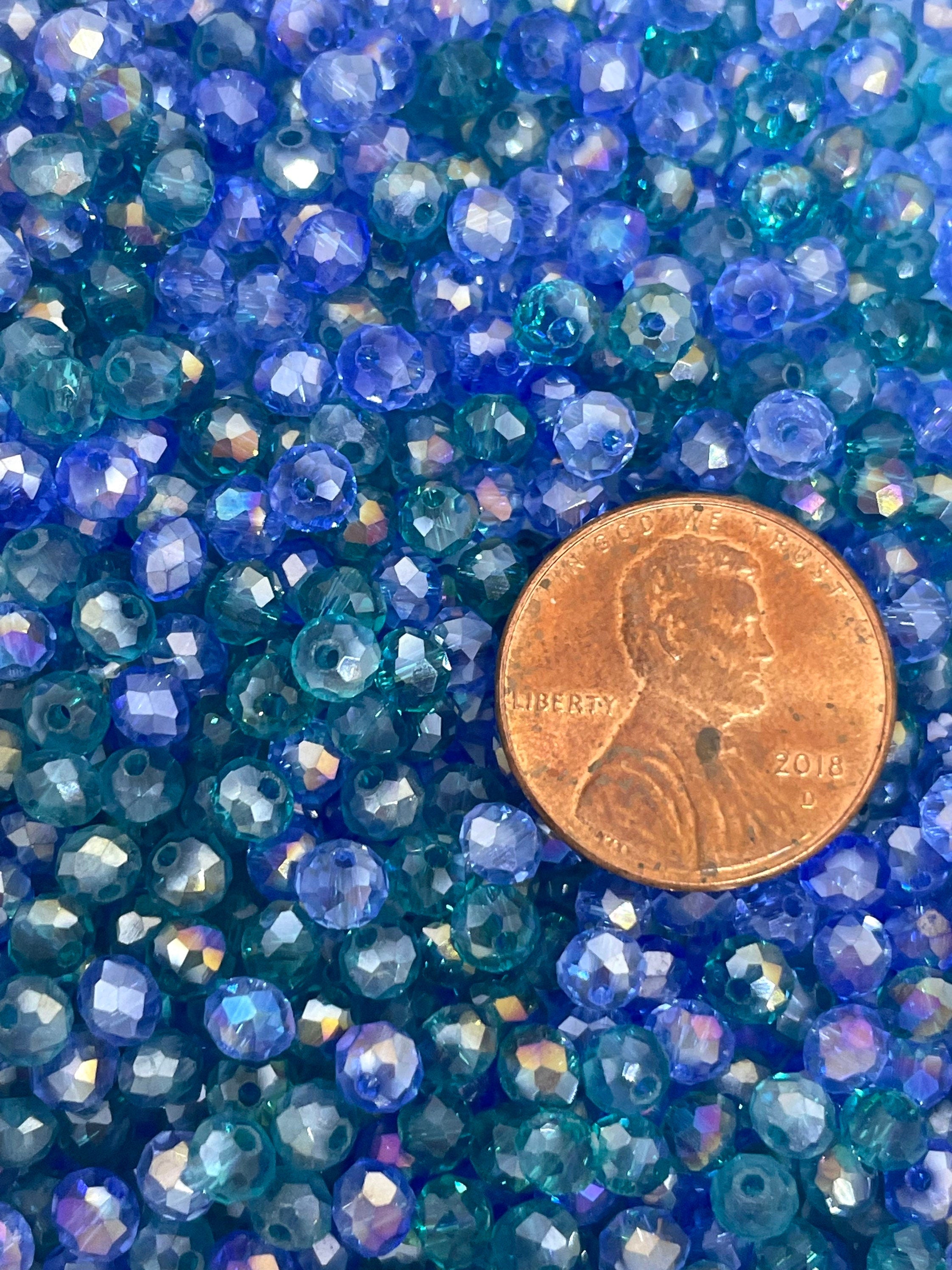 Tiny Faceted Blue Themed Bead Mix, Small Beads, Spacer Beads, Frozen Themed, Aqua Beads for Delicate Jewelry, Bracelet