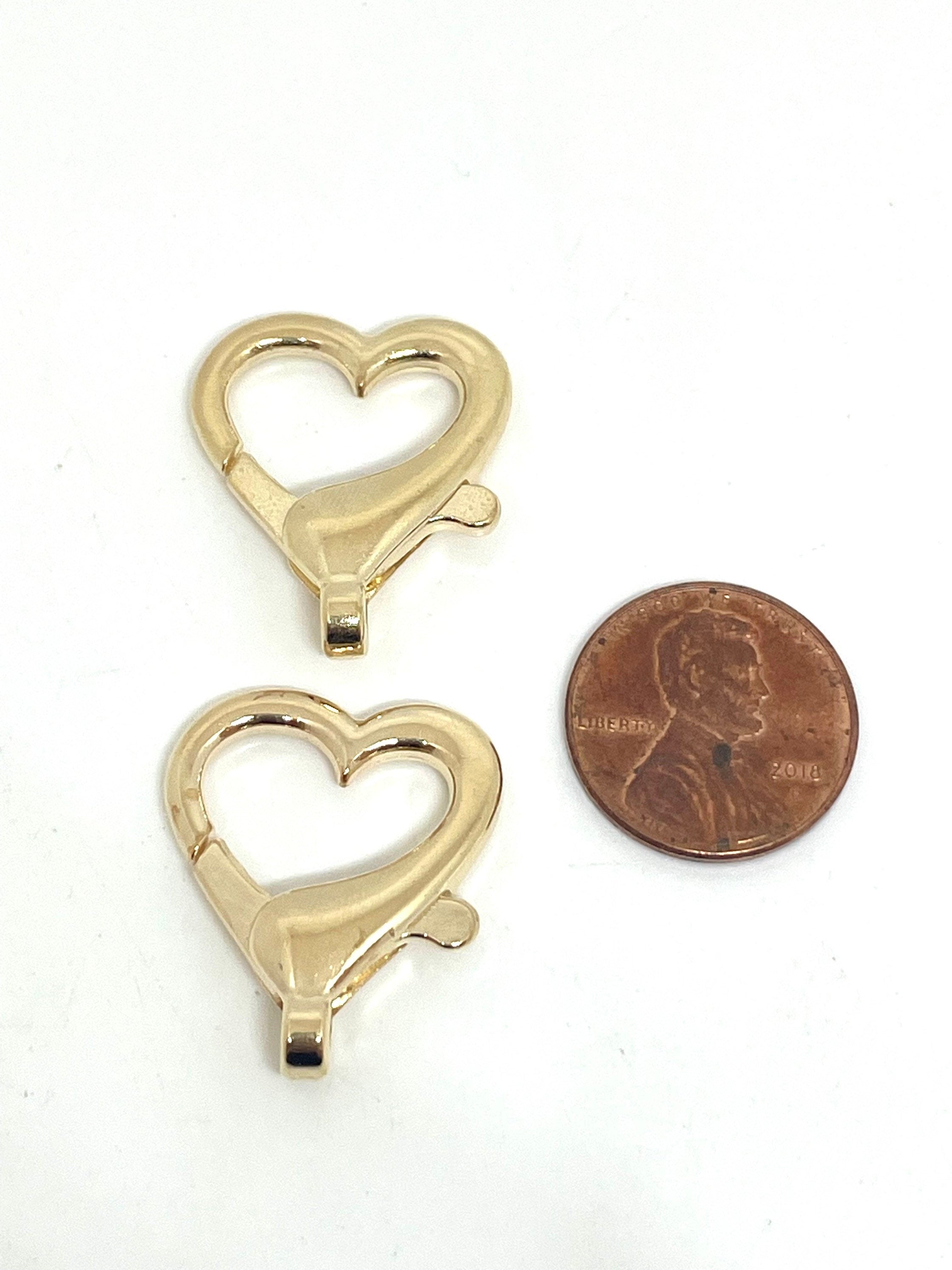 Gold Heart Lobster Clasp, Large Clasp for End Jewelry, Lobster Claw Clasp, Bracelet Findings, Fancy Clasp