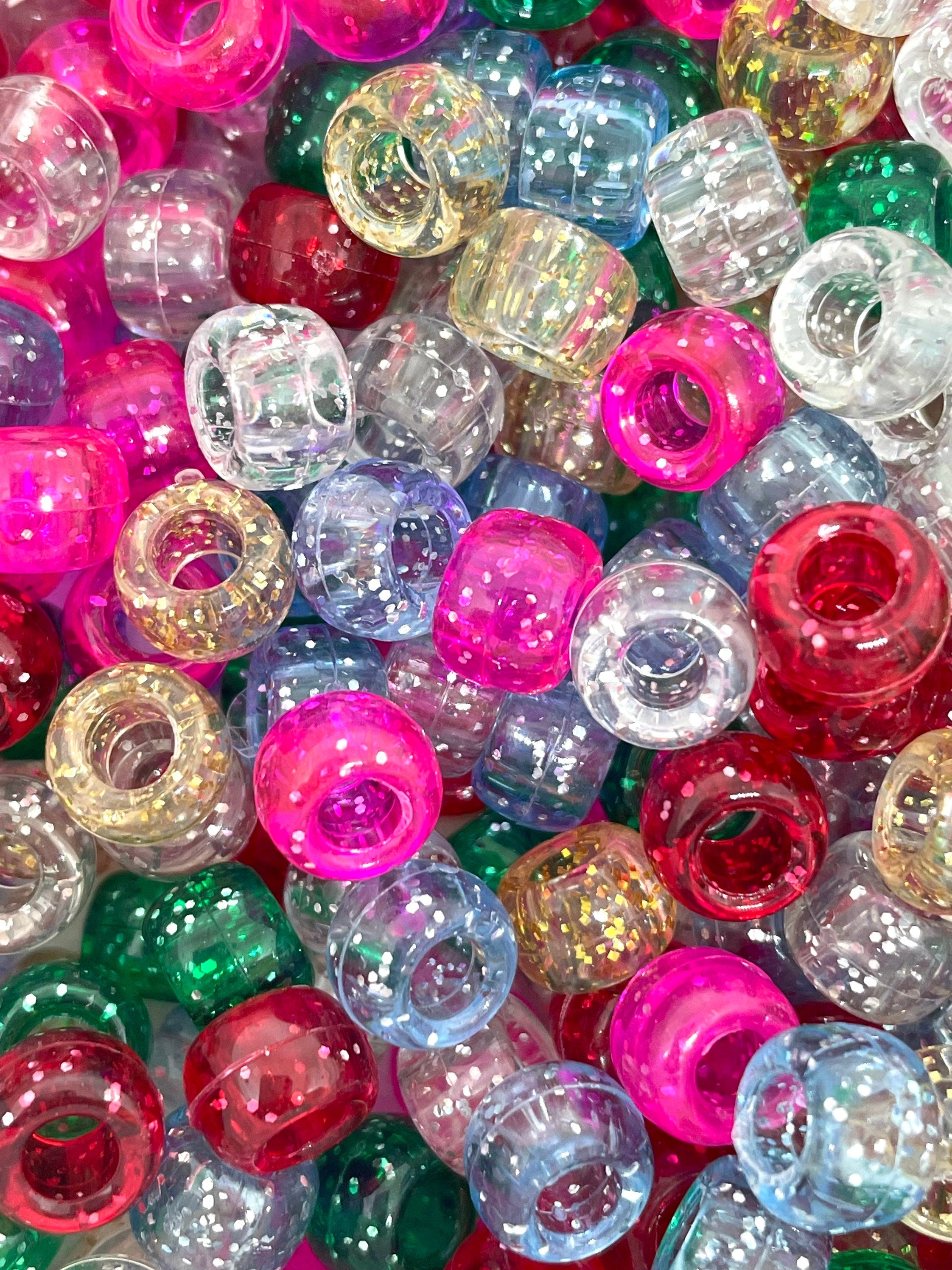 Sparkle Kandi Beads, Glitter Pony Bead Soup, Bead Mix for Bracelet, Barrel Bead Set