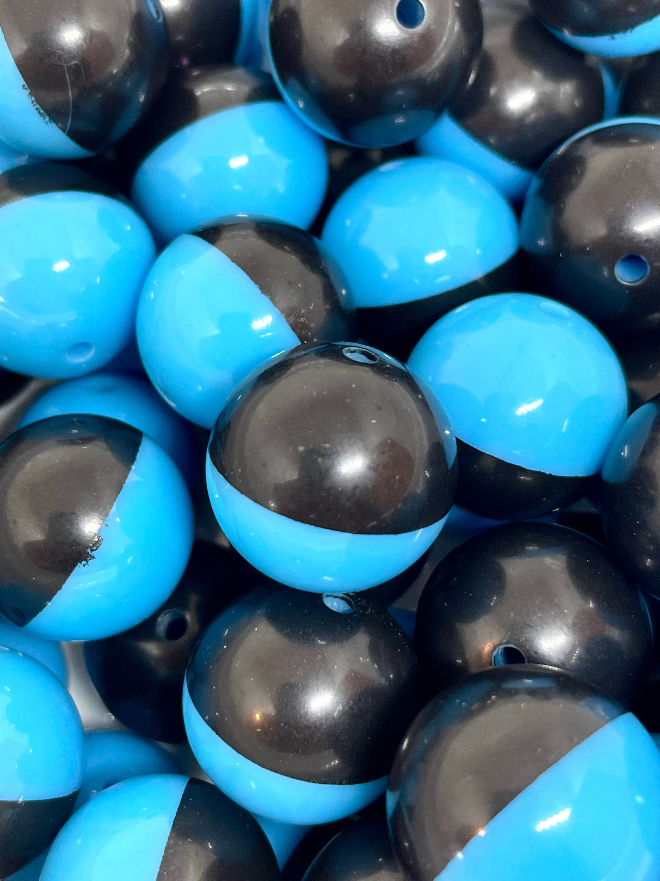 Chunky Bright Blue and Black Two Toned Beads, 20mm Large Beads for Jewelry Making, Necklace
