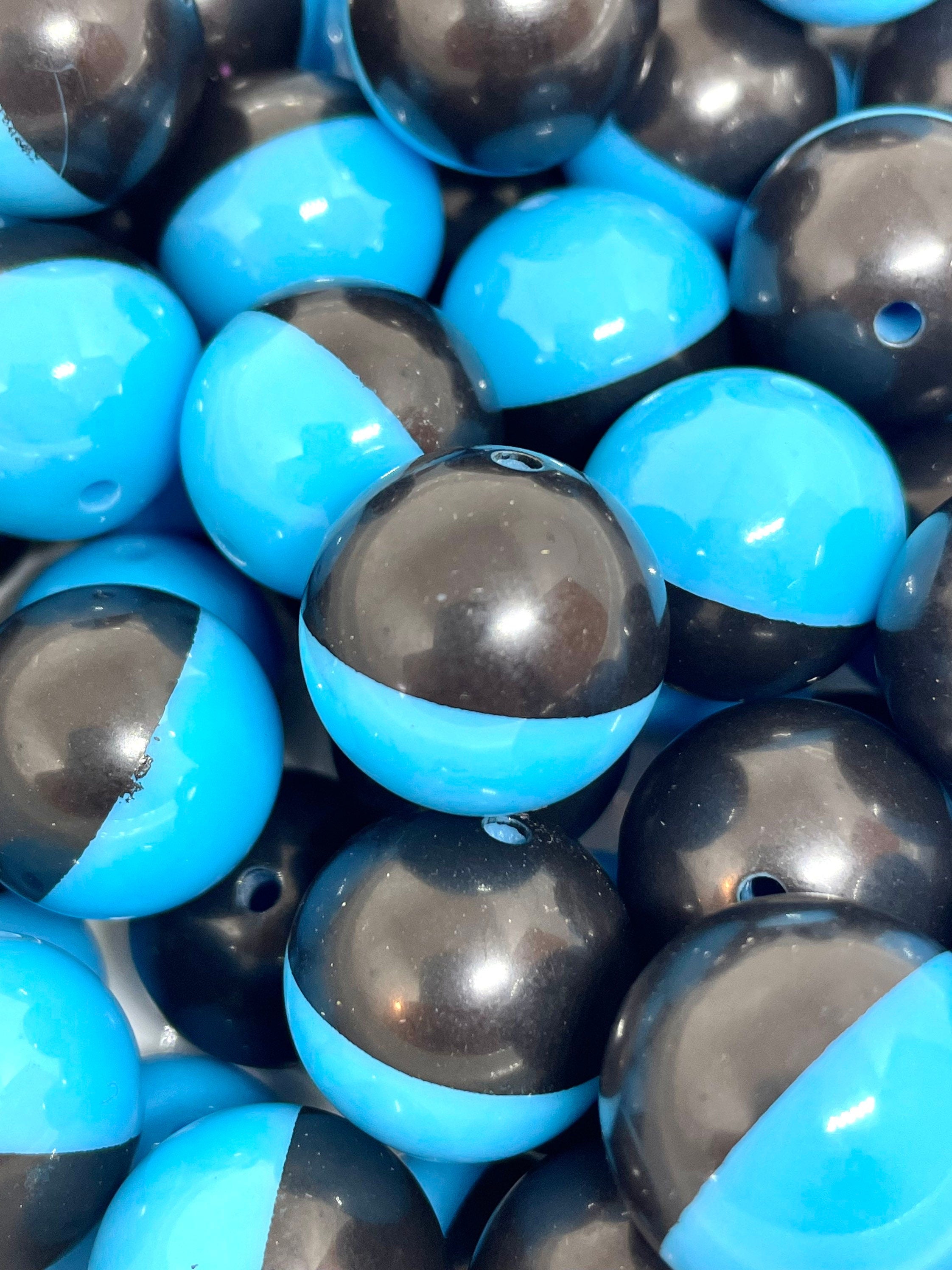 Chunky Bright Blue and Black Two Toned Beads, 20mm Large Beads for Jewelry Making, Necklace