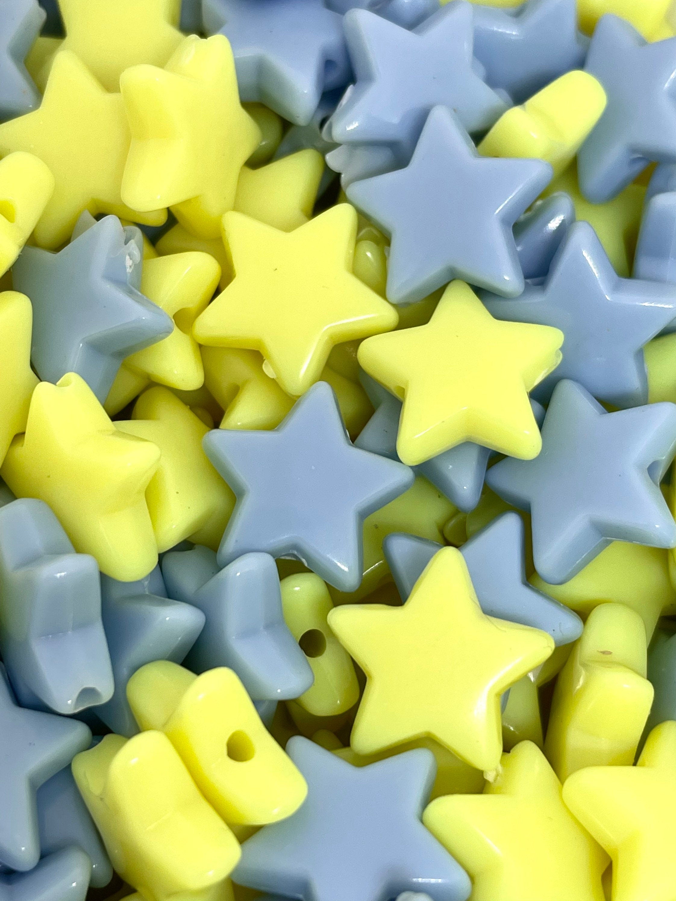 Twinkle Twinkle Star Bead Mix, Light Blue and Yellow Star Bead Set, Star Shaped Beads for Bracelet, Strap, Necklace