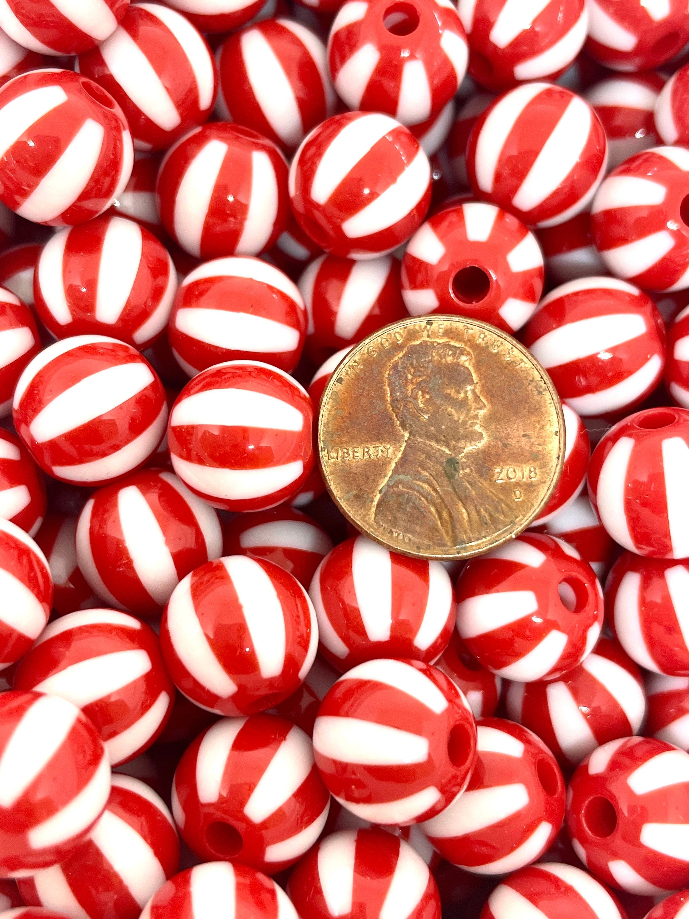 12mm Christmas Candy Cane Beads