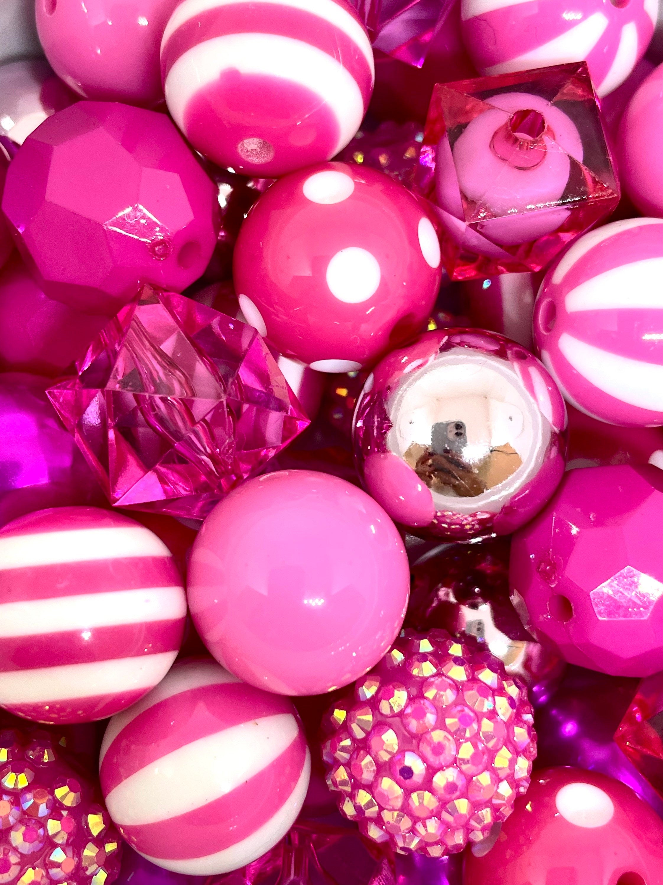 20mm Chunky Hot Pink Valentine's Day Bead Mix