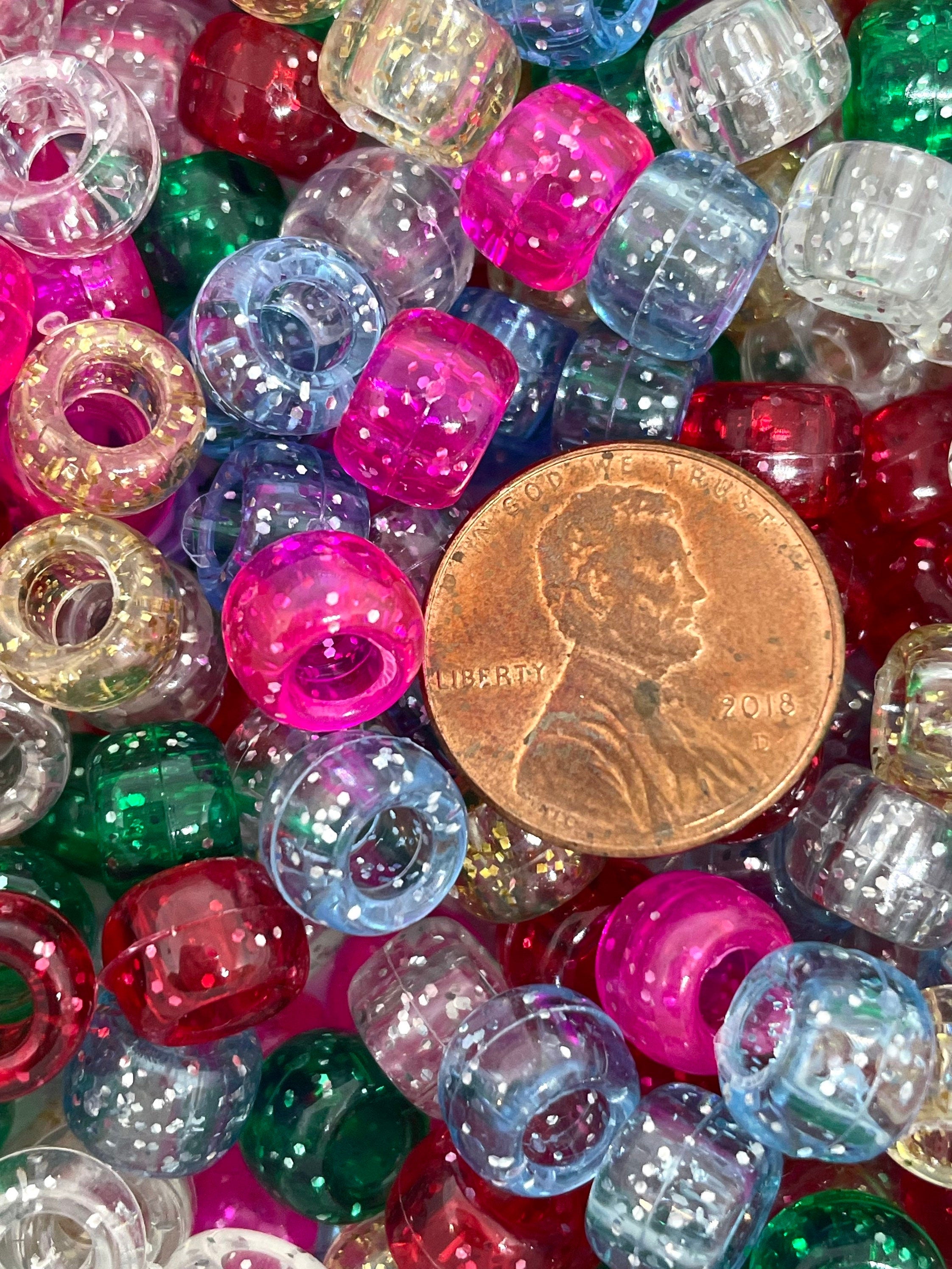 Sparkle Kandi Beads, Glitter Pony Bead Soup, Bead Mix for Bracelet, Barrel Bead Set