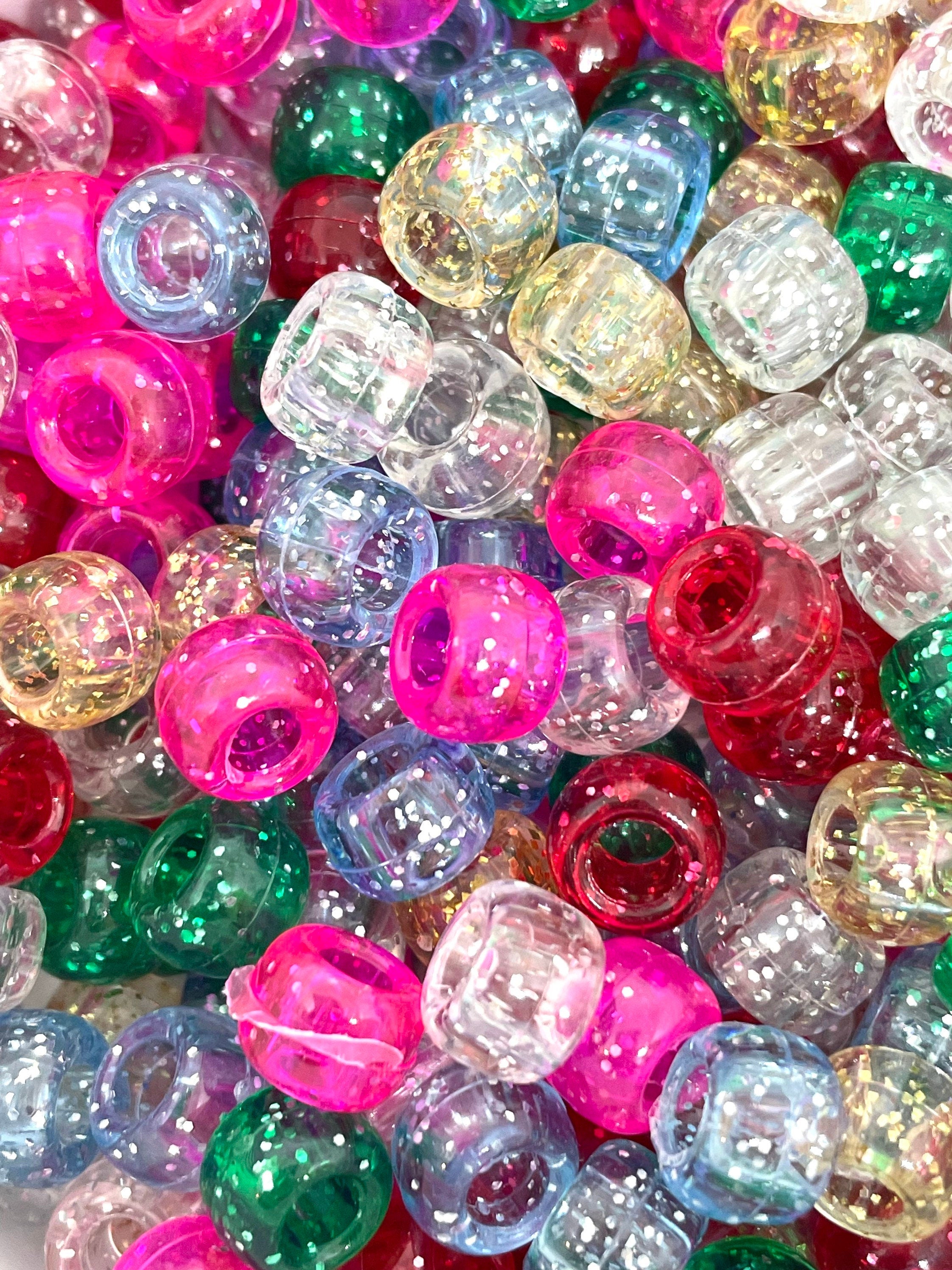 Sparkle Kandi Beads, Glitter Pony Bead Soup, Bead Mix for Bracelet, Barrel Bead Set