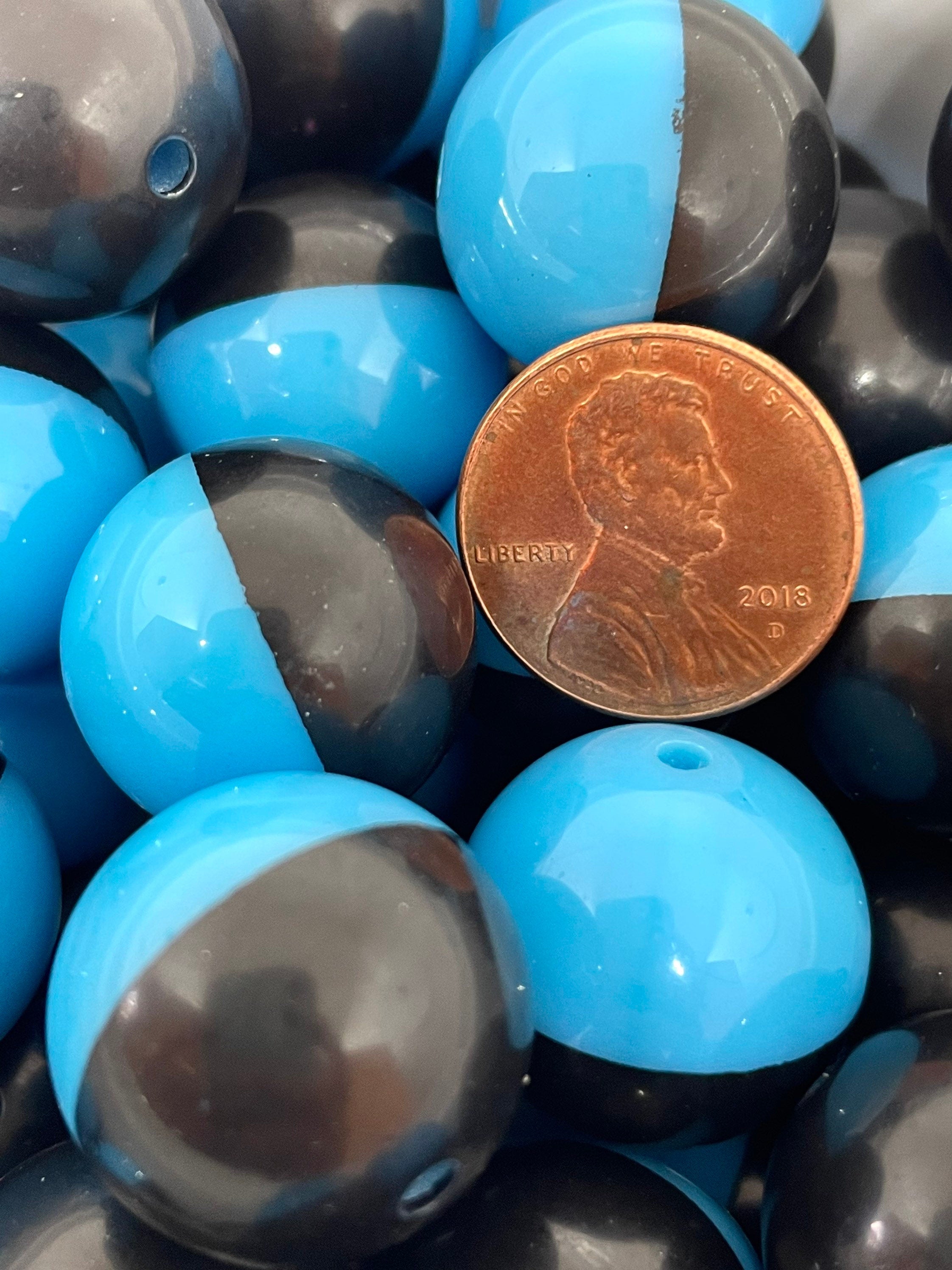 Chunky Bright Blue and Black Two Toned Beads, 20mm Large Beads for Jewelry Making, Necklace