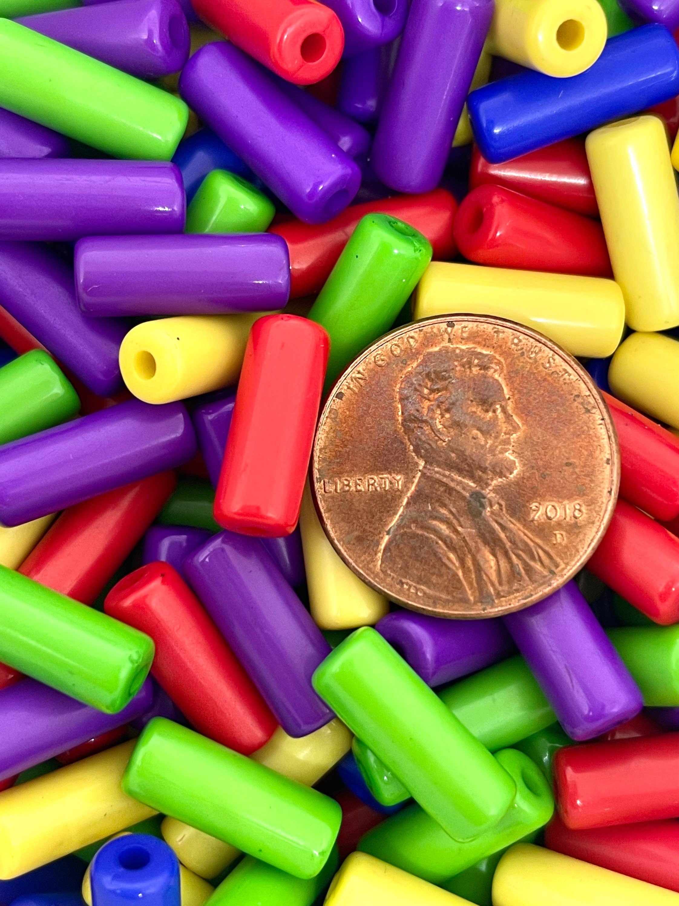Rainbow Colored Sprinkle Beads, Bright Colored Tube Beads, Beads for Costume, Cosplay