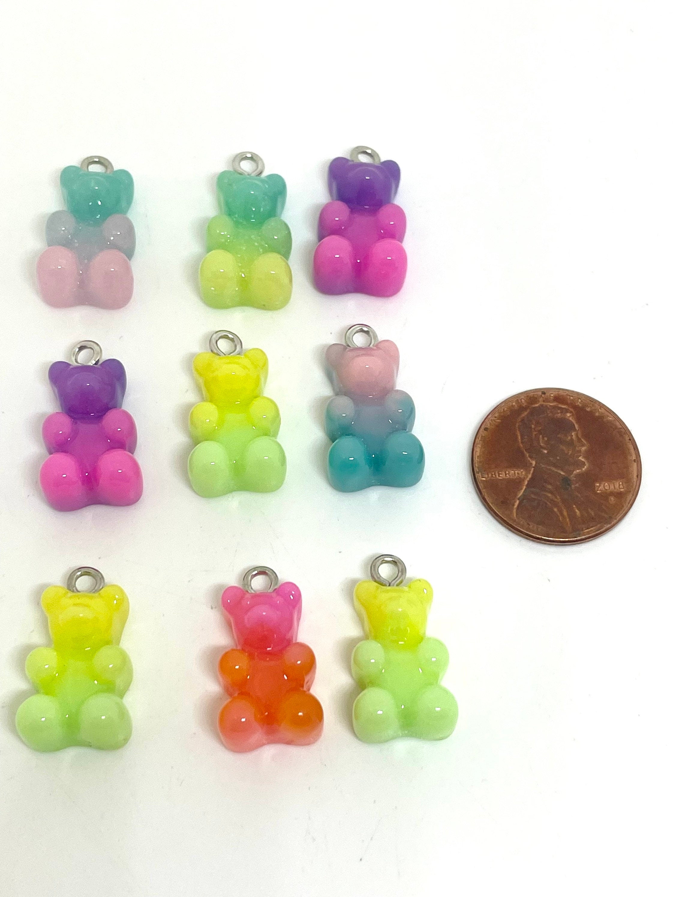 Kawaii Two Toned Resin Gummy Bear Charm, Pendant, for Necklace, Fake Candy Beads