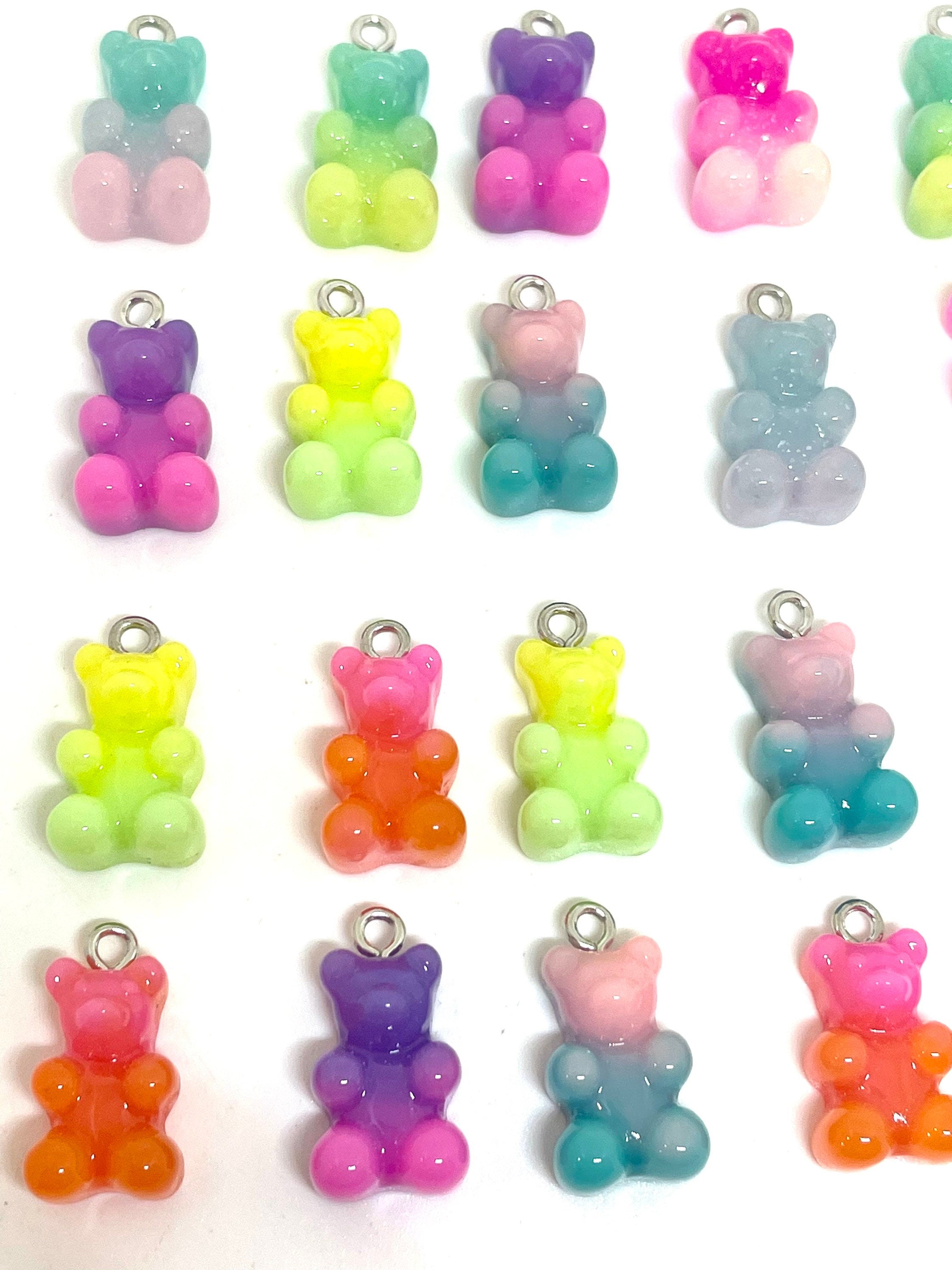 Kawaii Two Toned Resin Gummy Bear Charm, Pendant, for Necklace, Fake Candy Beads