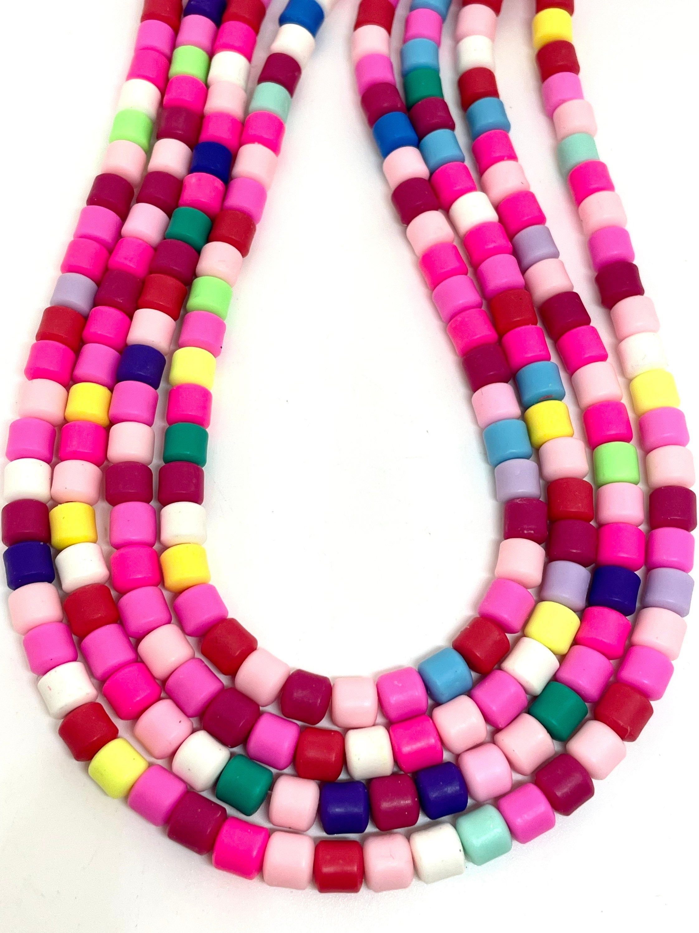 Bright Pink Mix Heishi Beads, Fake Candy Necklace, Hot Pink Beads, Clay Beads