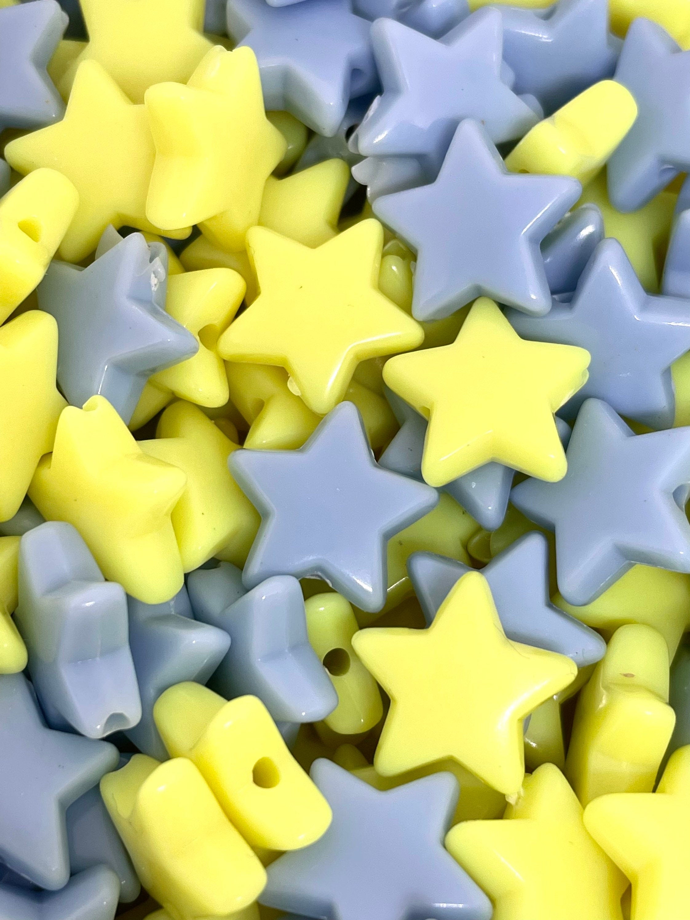 Twinkle Twinkle Star Bead Mix, Light Blue and Yellow Star Bead Set, Star Shaped Beads for Bracelet, Strap, Necklace