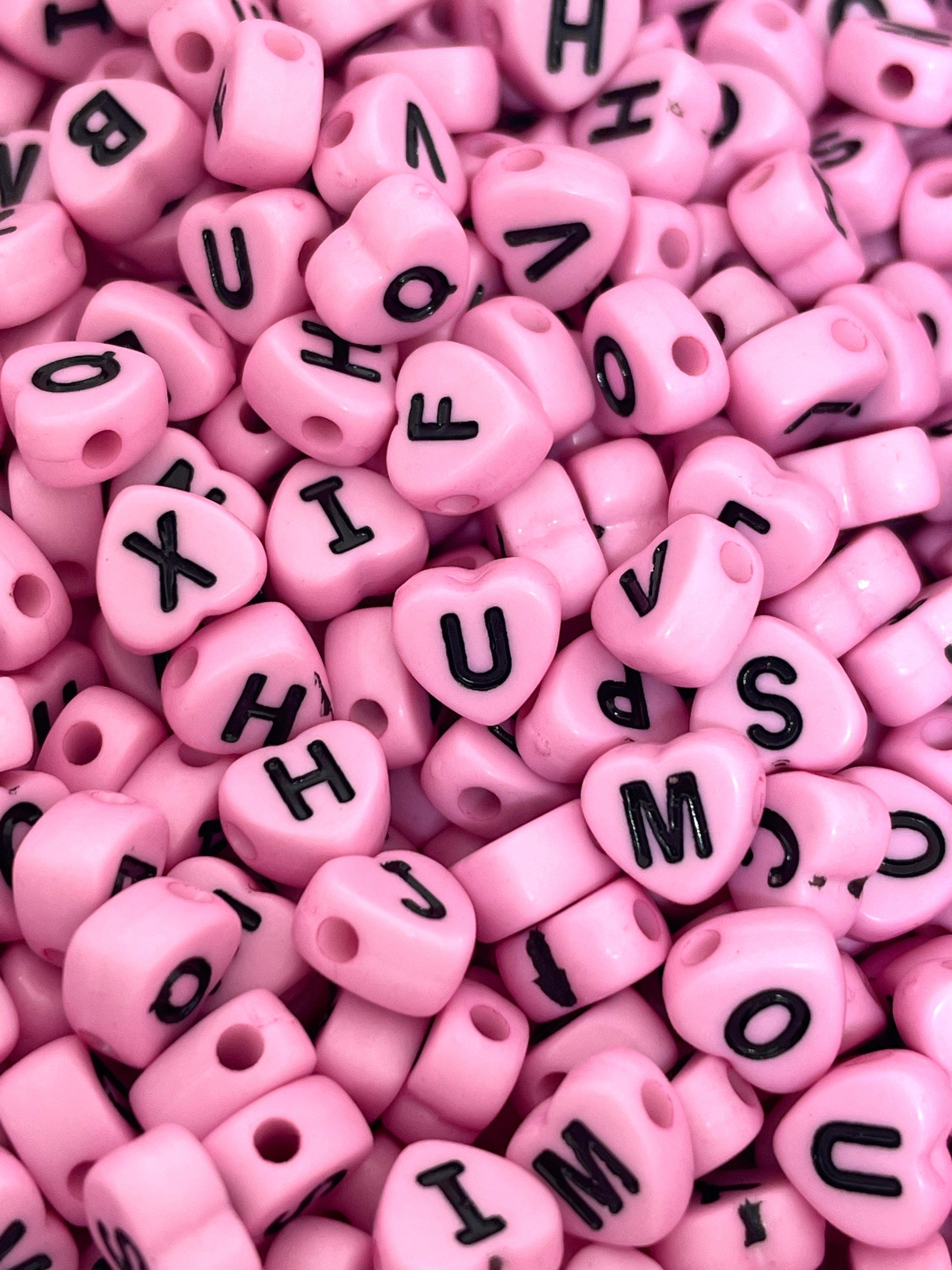 Light Pink Letter Beads, Heart Alphabet Beads, Name Beads for Custom Bracelet, Letter Beads for Necklace, 7mm Beads