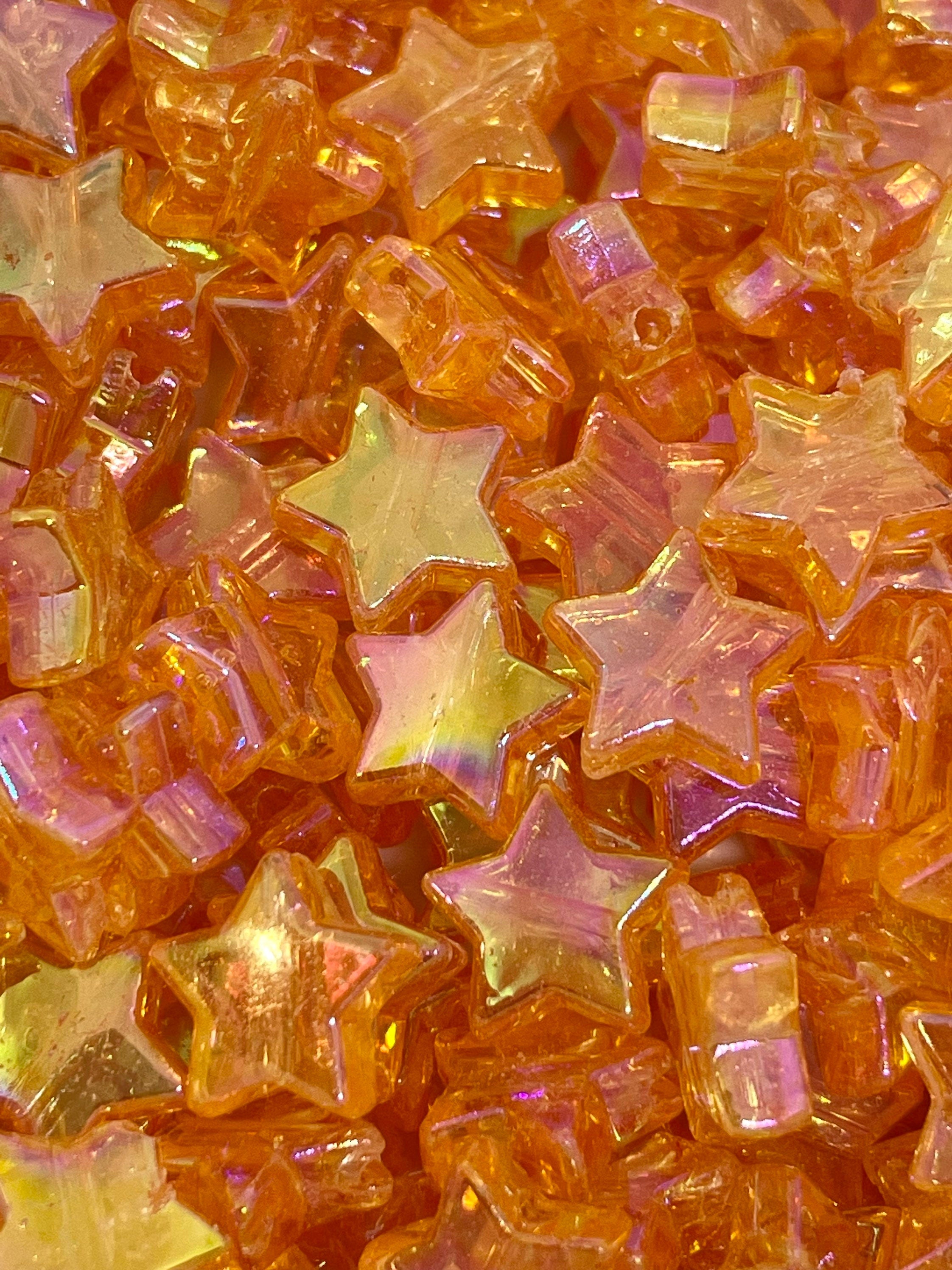 Orange Iridescent Star Beads, AB Beads, Star Shaped Halloween Beads