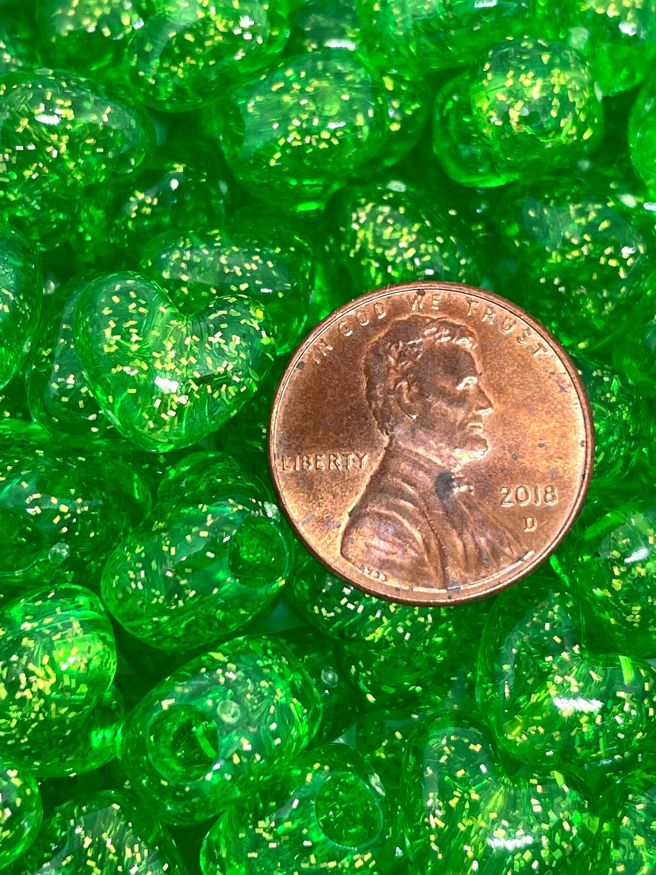 Lime Green Glitter Heart Beads, Halloween Themed Beads, Charms, Sparkle Heart Beads