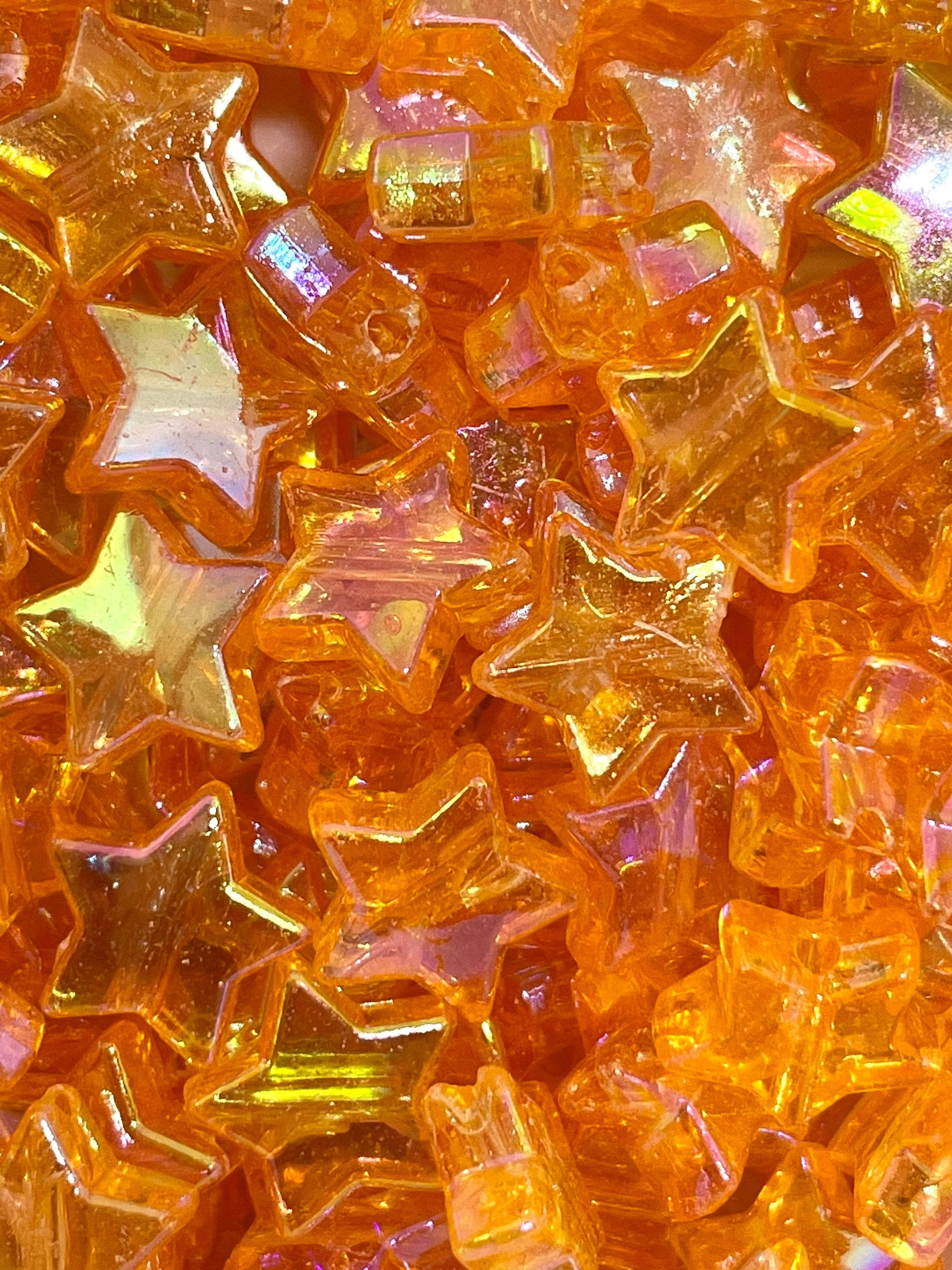 Orange Iridescent Star Beads, AB Beads, Star Shaped Halloween Beads
