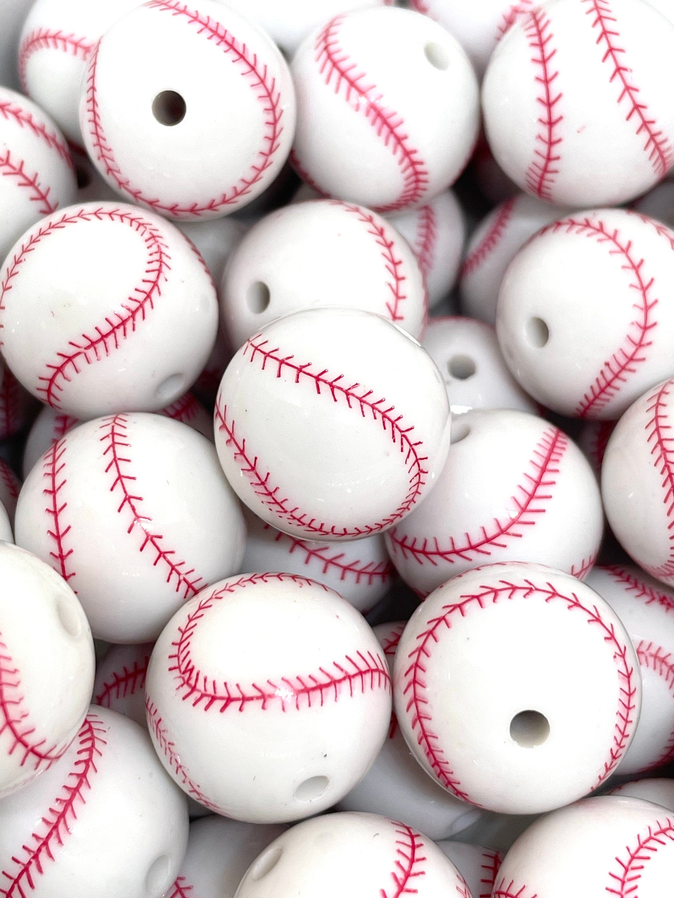 20mm Chunky Baseball Beads, Charms, Jewelry, Lanyard, Keychain, Sports Beads, Team Beads