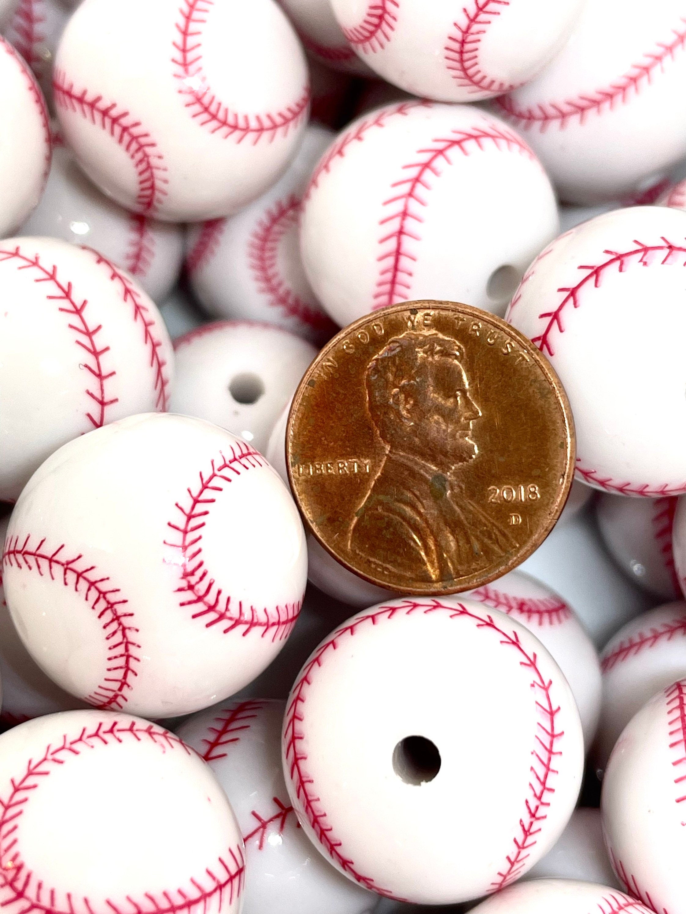 20mm Chunky Baseball Beads, Charms, Jewelry, Lanyard, Keychain, Sports Beads, Team Beads
