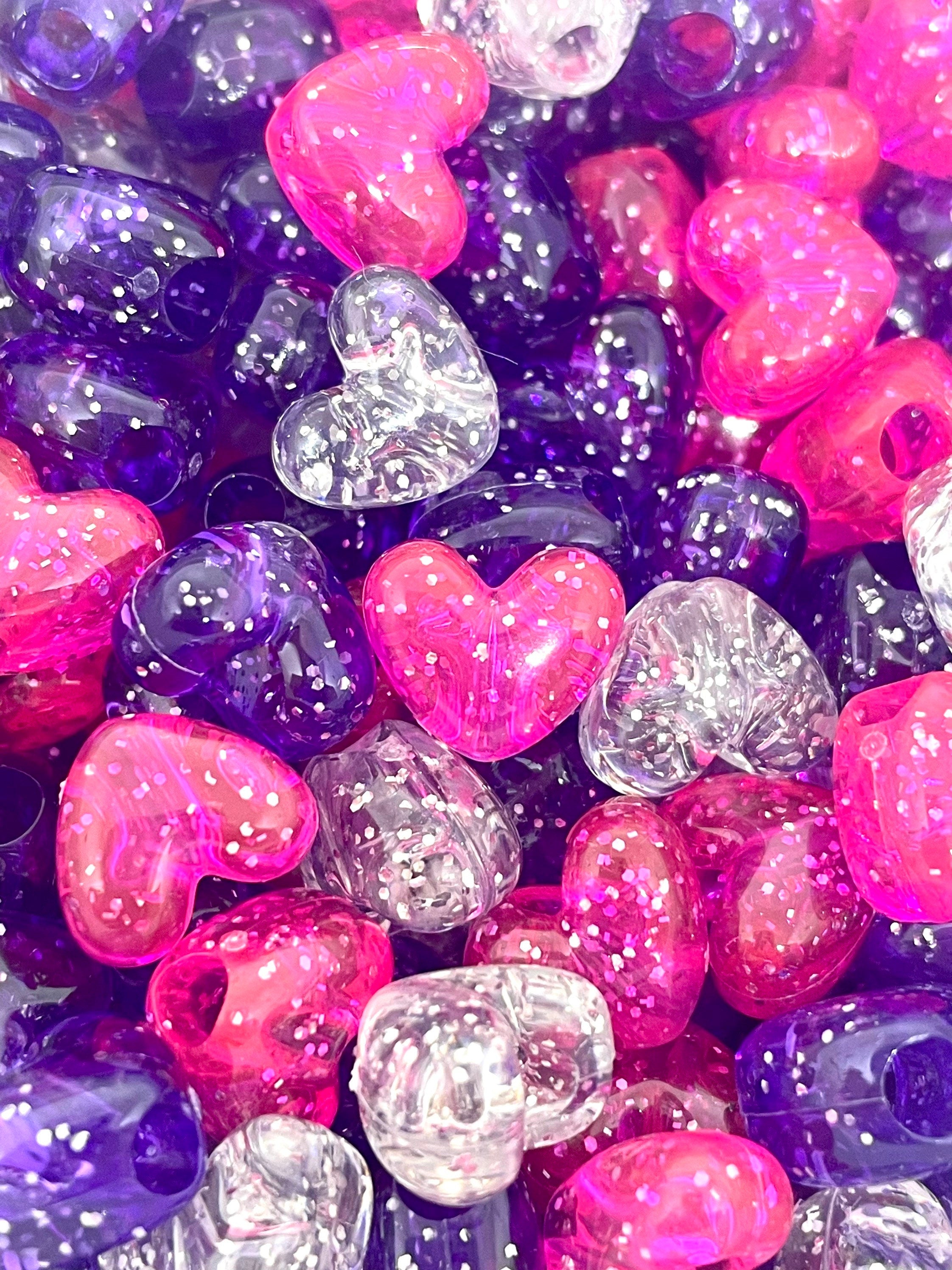Cutie Sparkle Heart Mix, Girlie Beads for Bracelet, Necklace, Heart Shaped Beads, Pony Beads