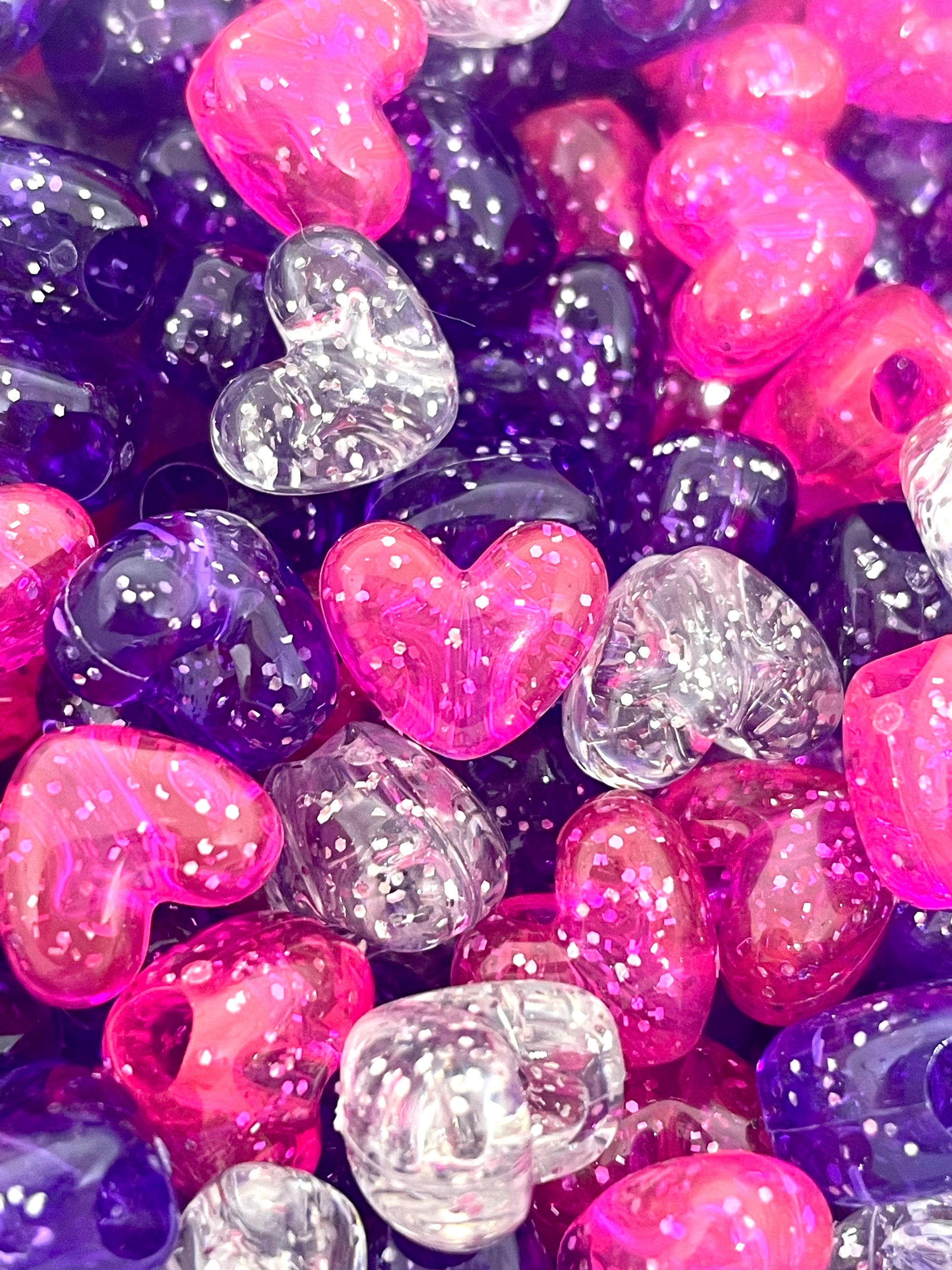 Cutie Sparkle Heart Mix, Girlie Beads for Bracelet, Necklace, Heart Shaped Beads, Pony Beads