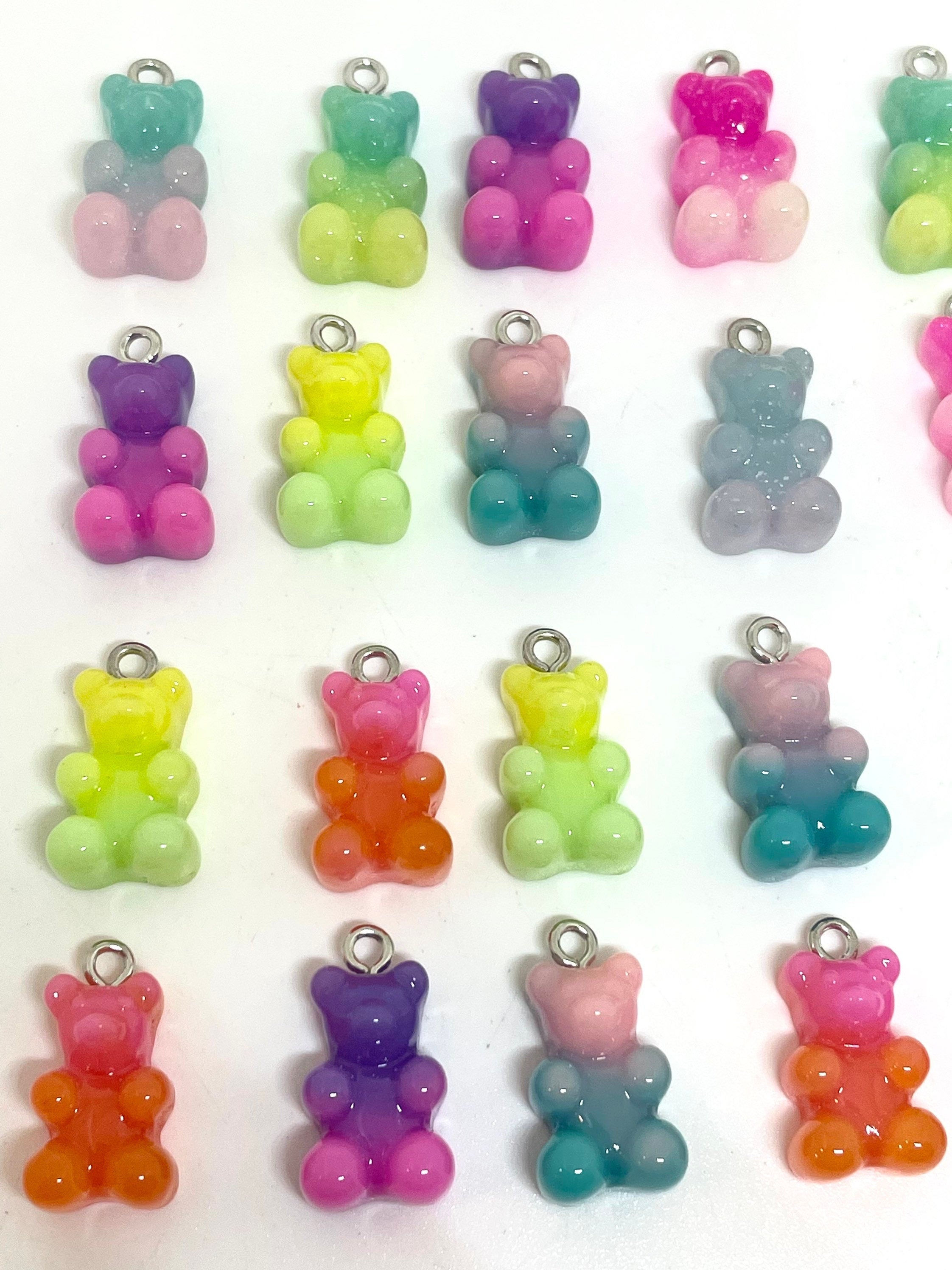 Kawaii Two Toned Resin Gummy Bear Charm, Pendant, for Necklace, Fake Candy Beads