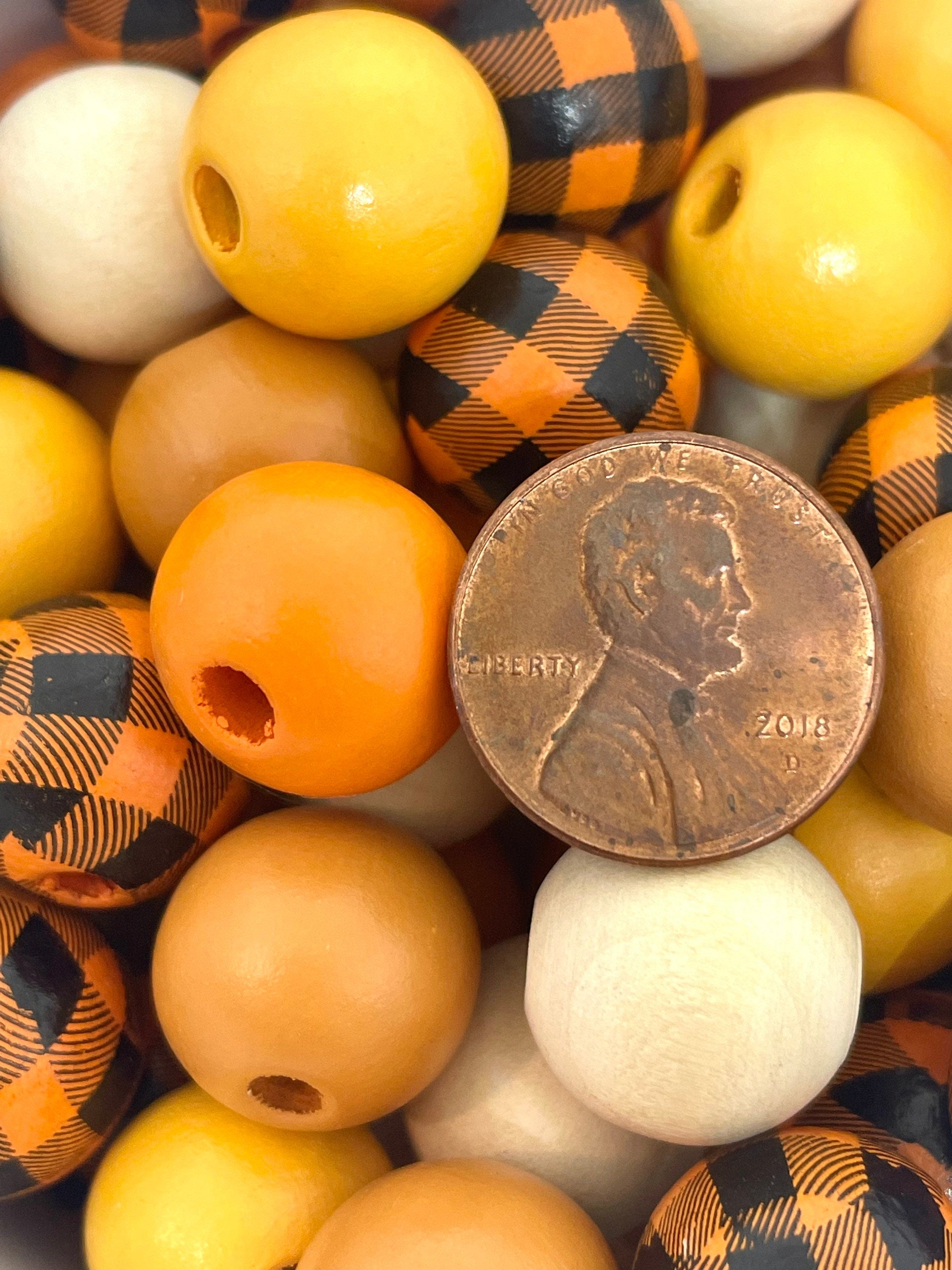 Fall Bead Mix, Wood Beads for Harvest Garland, Pumpkin Colored Beads, Buffalo Plaid Fall Bead, Autumn Bead Assortment