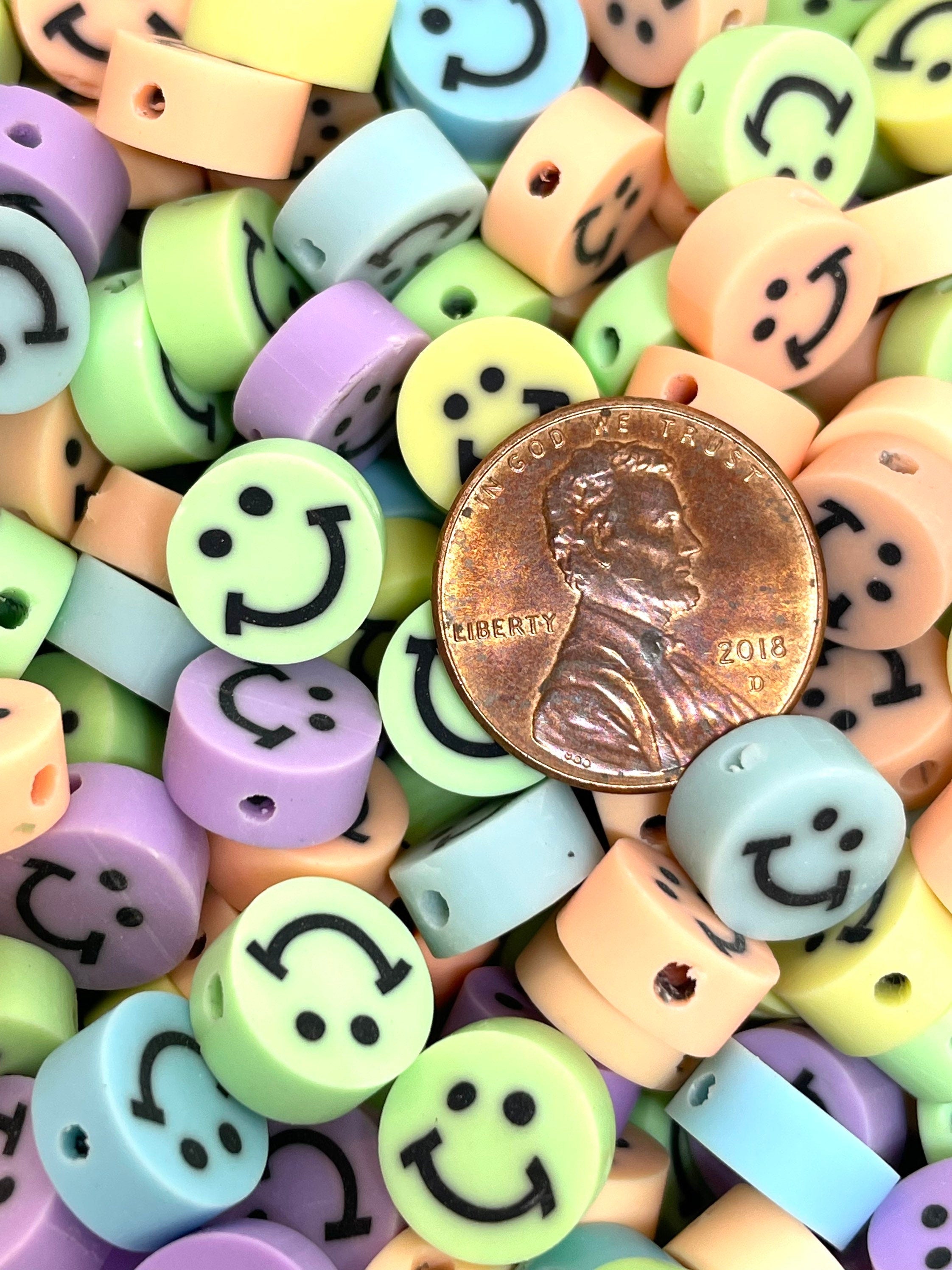 Pastel Happy Face Clay Beads, Smiley Face Emoji Beads, Polymer Clay Handmade Charm, Pendant