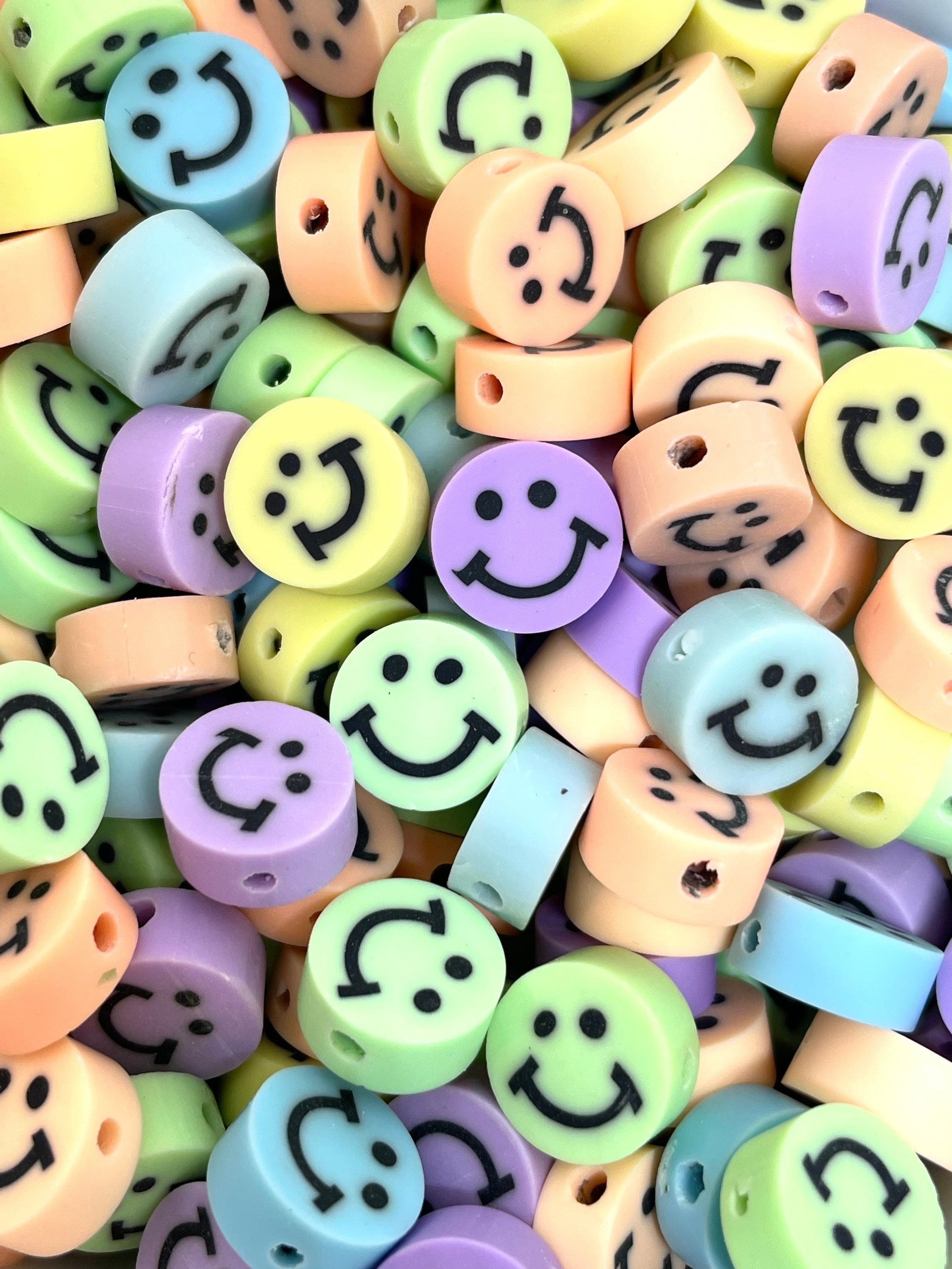 Pastel Happy Face Clay Beads, Smiley Face Emoji Beads, Polymer Clay Handmade Charm, Pendant