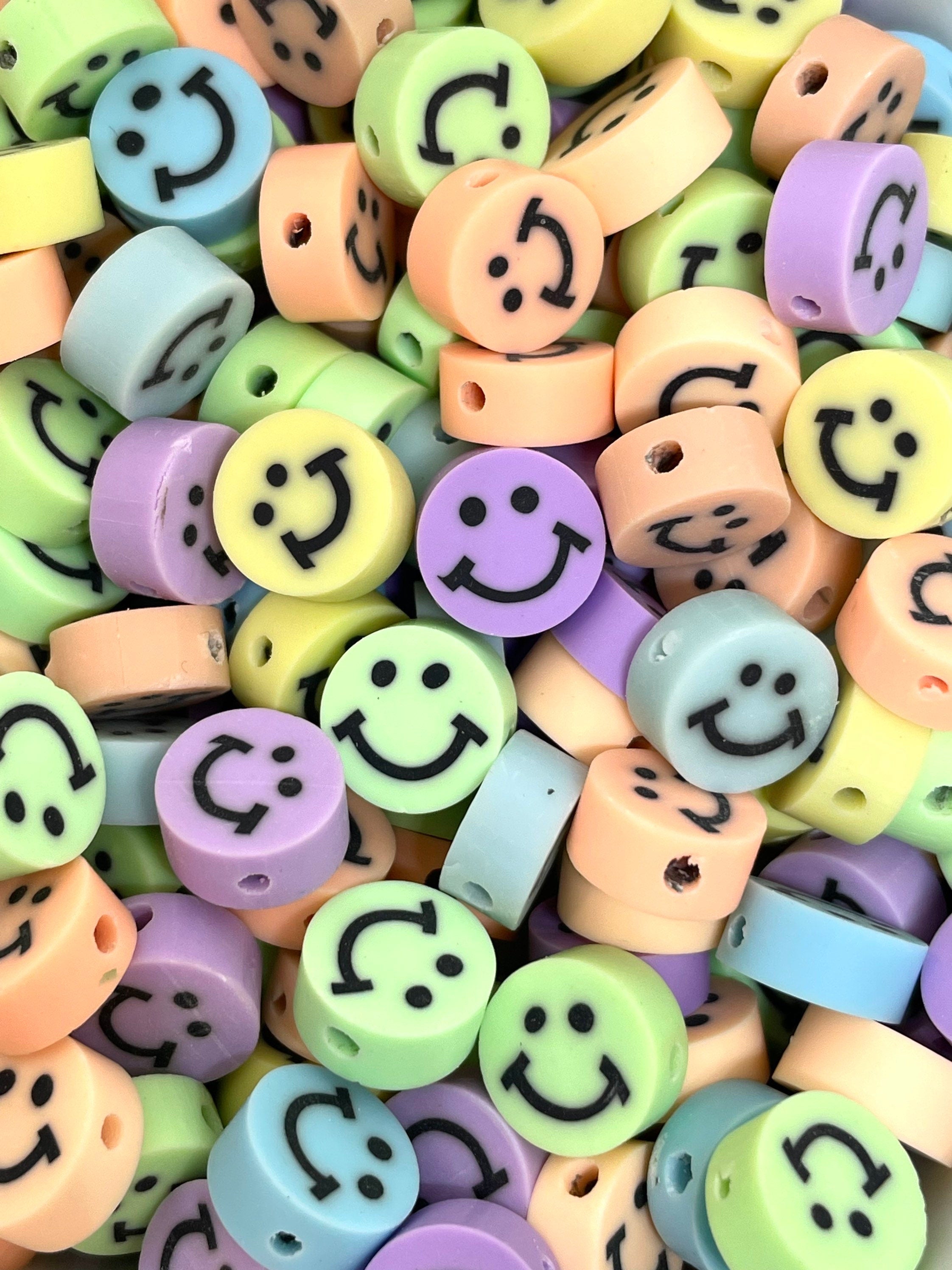 Pastel Happy Face Clay Beads, Smiley Face Emoji Beads, Polymer Clay Handmade Charm, Pendant