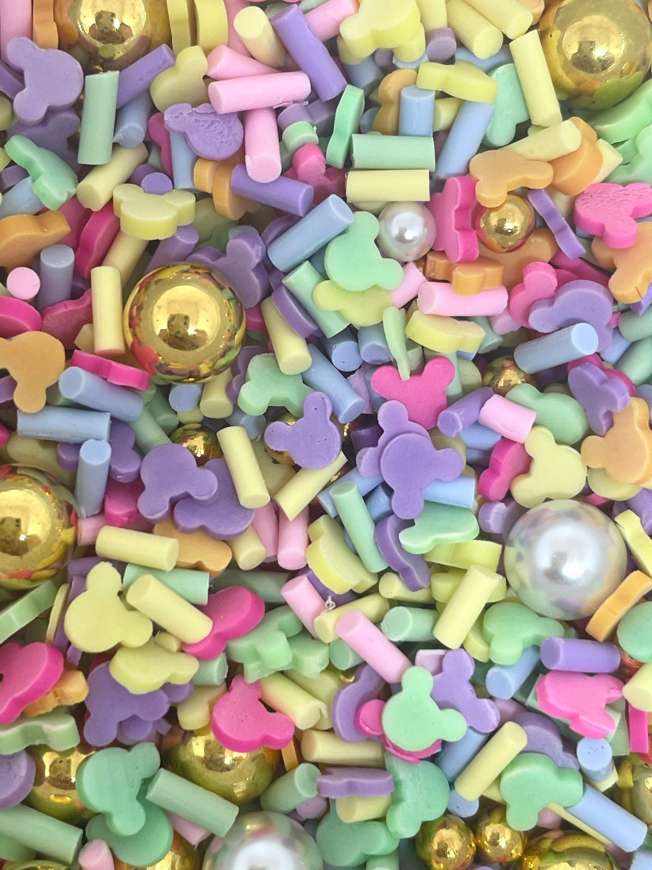 Pastel Sprinkle Mix with Mickey Mouse Heads and Pearls for Slime, Fake Cupcake Toppings, Faux Sprinkles
