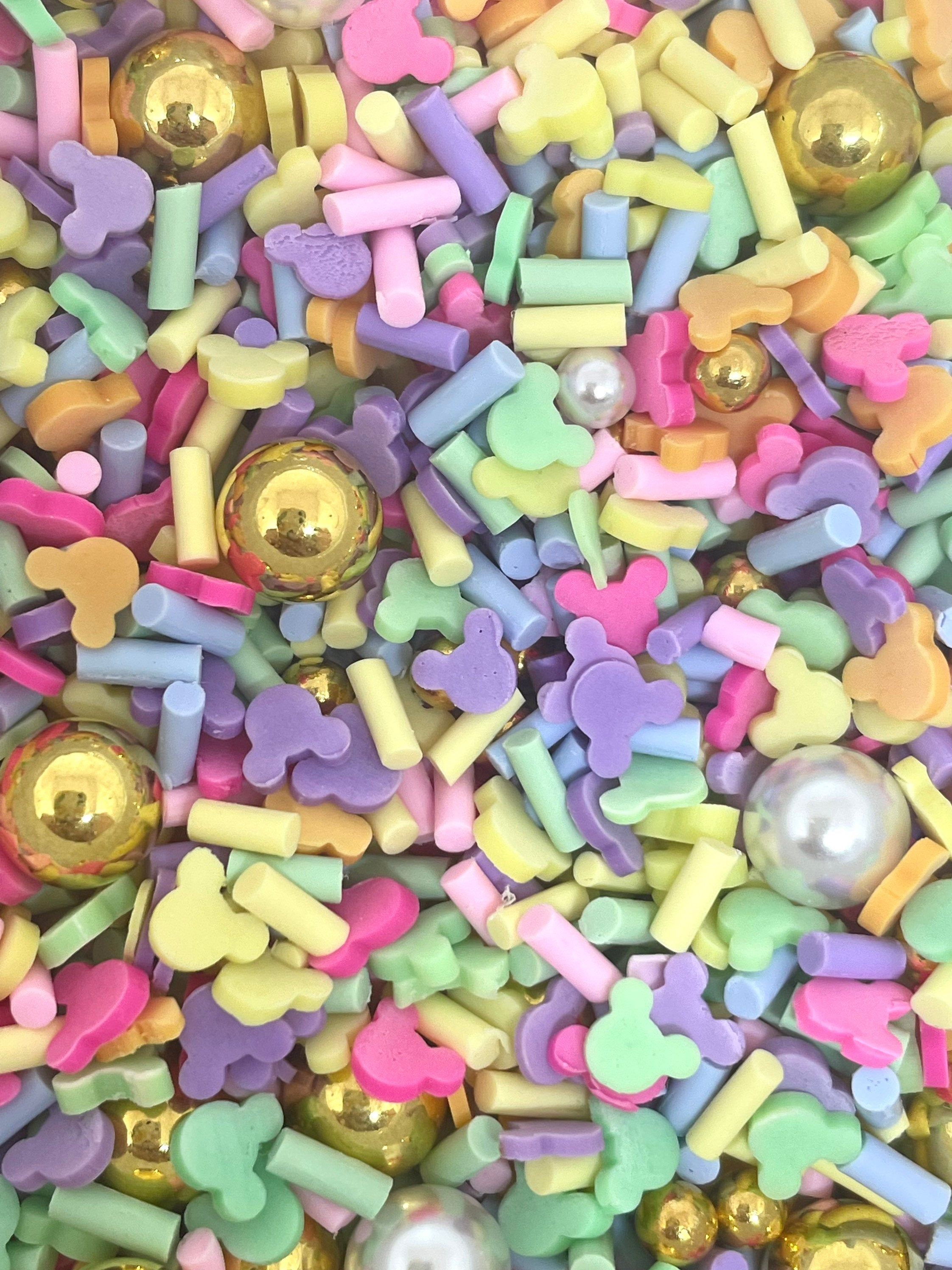 Pastel Sprinkle Mix with Mickey Mouse Heads and Pearls for Slime, Fake Cupcake Toppings, Faux Sprinkles