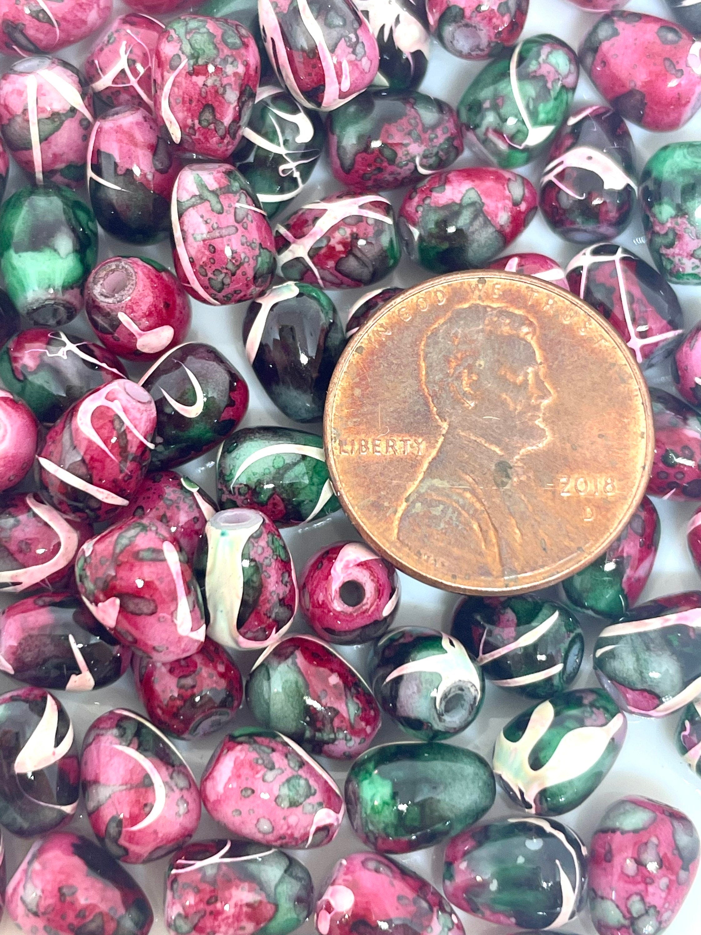 Halloween Beads, Green and Red Tear Drop Beads, Vampire Beads, Goth Beads, Spooky Beads, Gothic Jewelry, Glass Beads