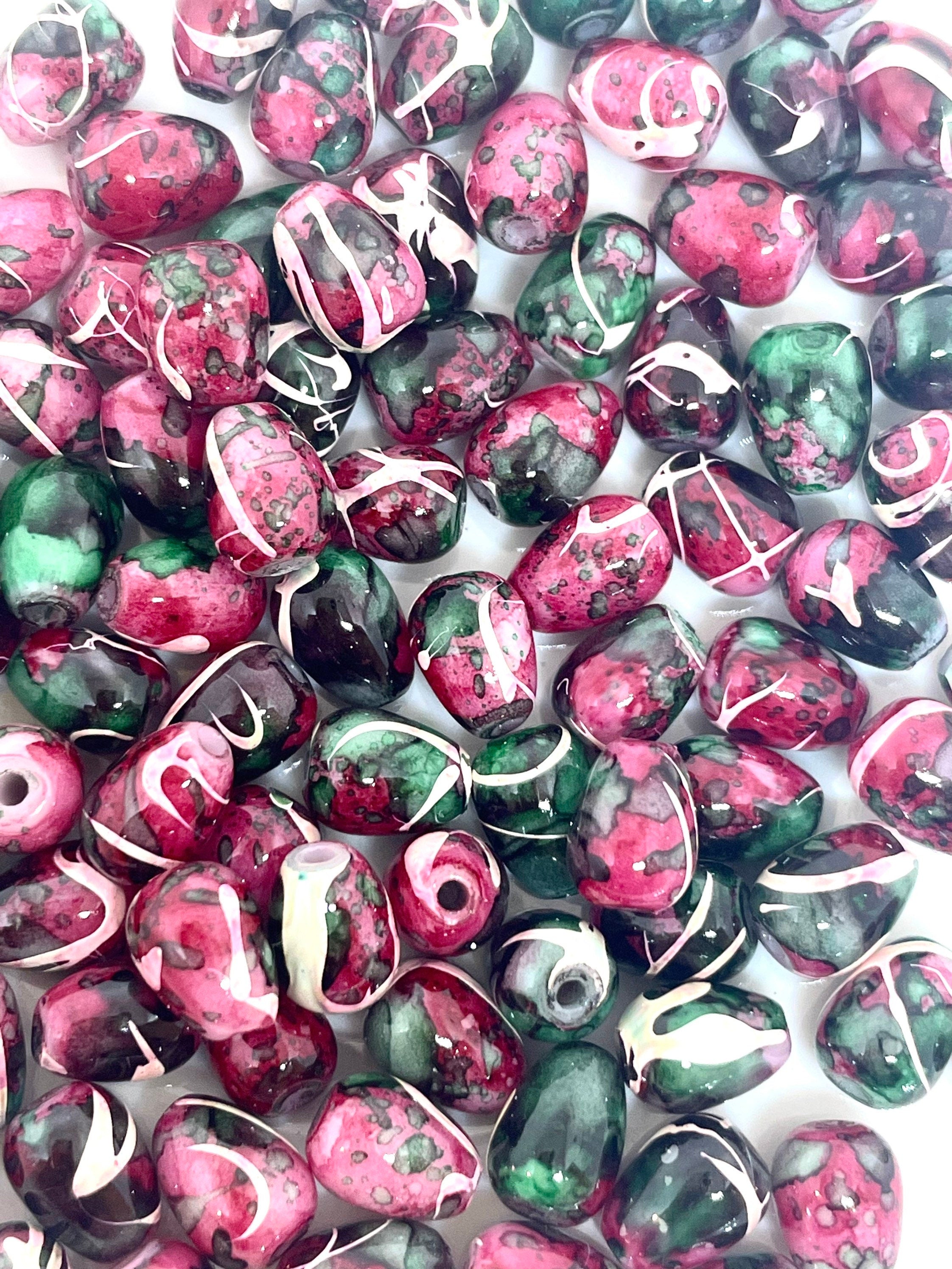 Halloween Beads, Green and Red Tear Drop Beads, Vampire Beads, Goth Beads, Spooky Beads, Gothic Jewelry, Glass Beads
