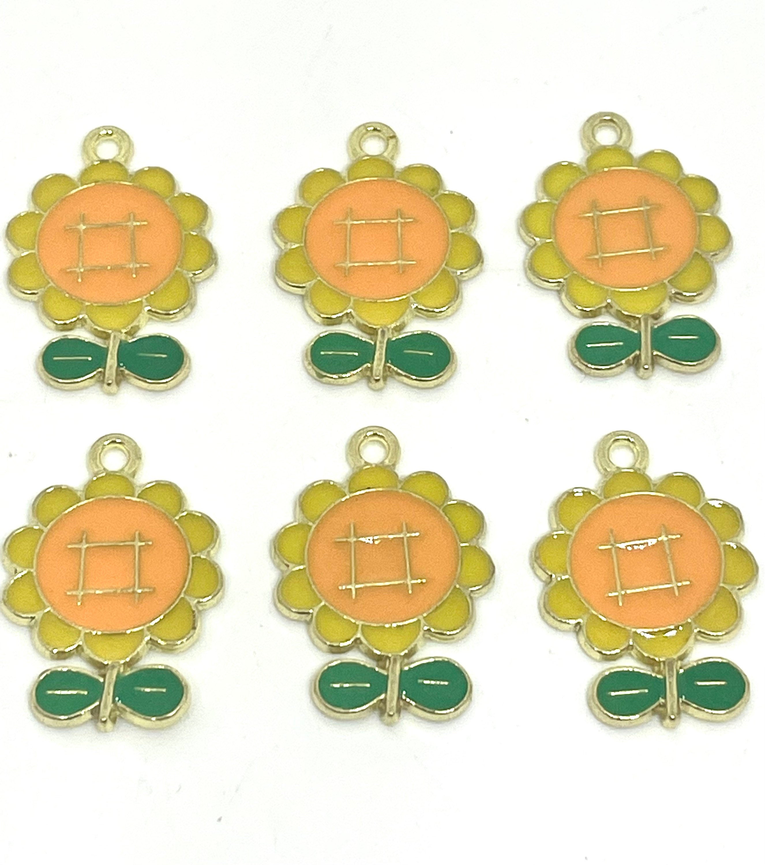 Vintage Style Sunflower Charm, Pendant, Beads, Flower Jewelry, Yellow Themed