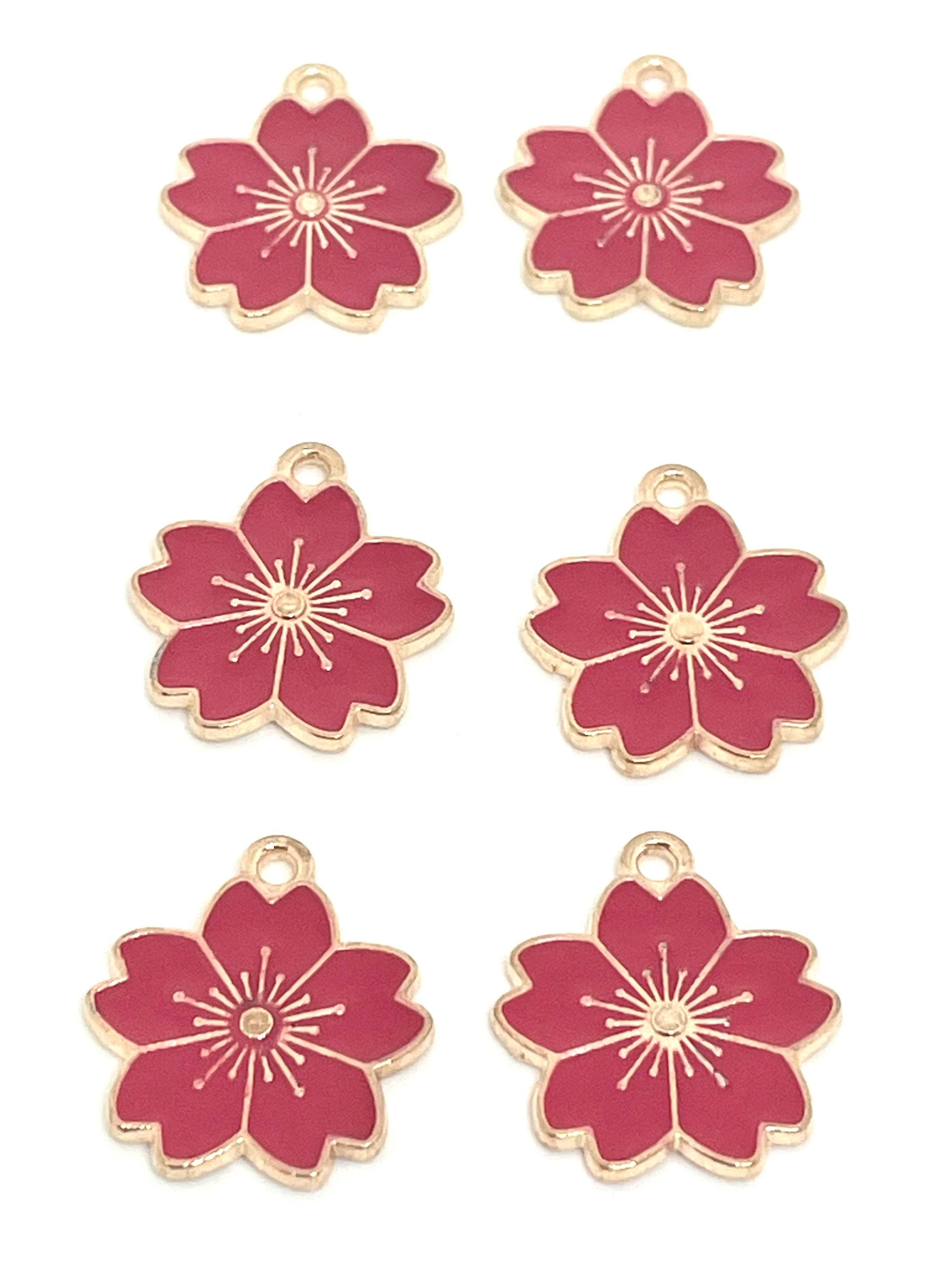 Red Sakura Cherry Blossom Charm, Pendant Jewelry, Japanese Charm, Gift, Flower Jewelry