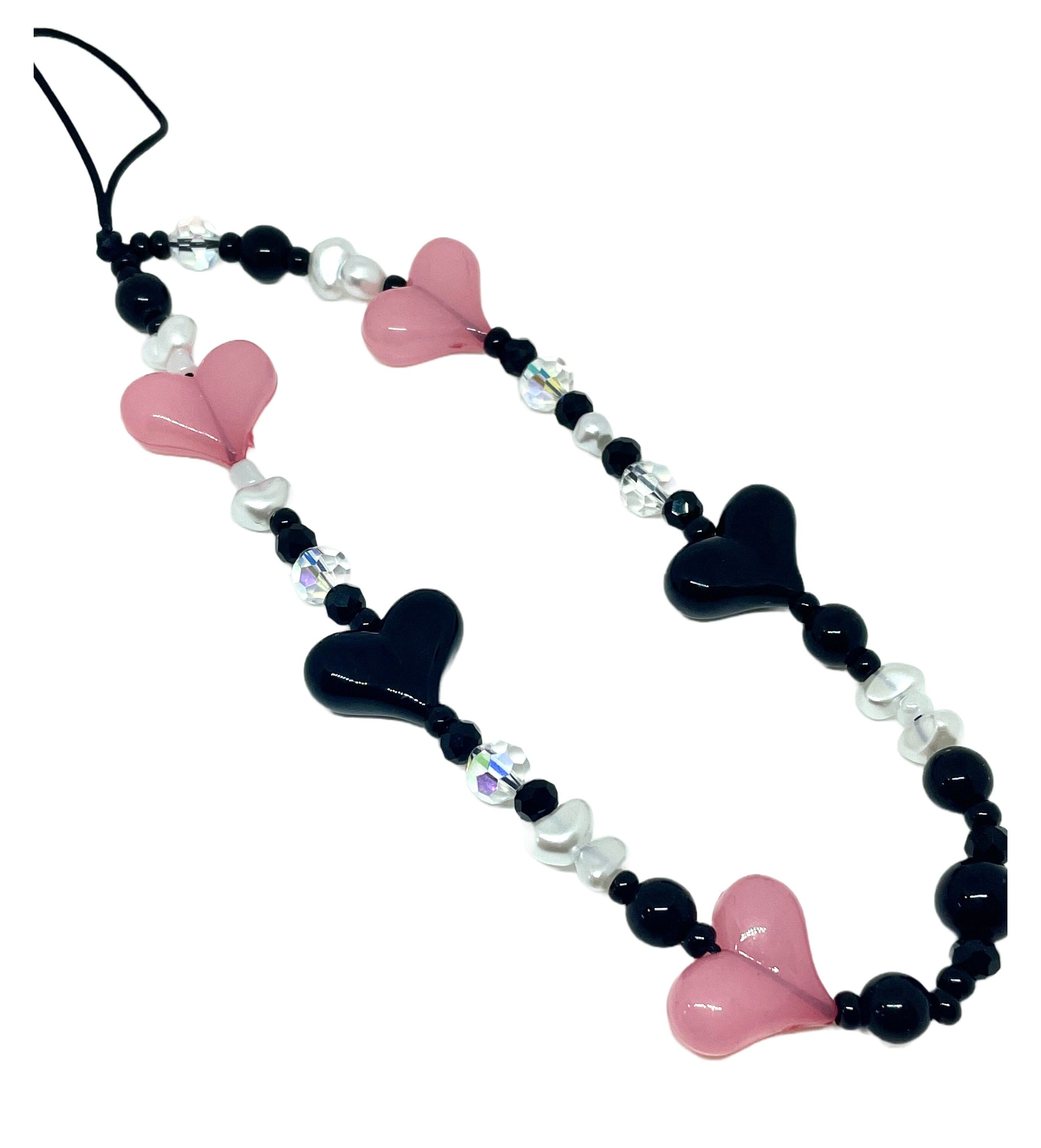 Cutie Phone Strap, Beaded Mobile Wrist Strap, Gothic Lolita, Phone Charm, Heart Phone Chain, Wristlet