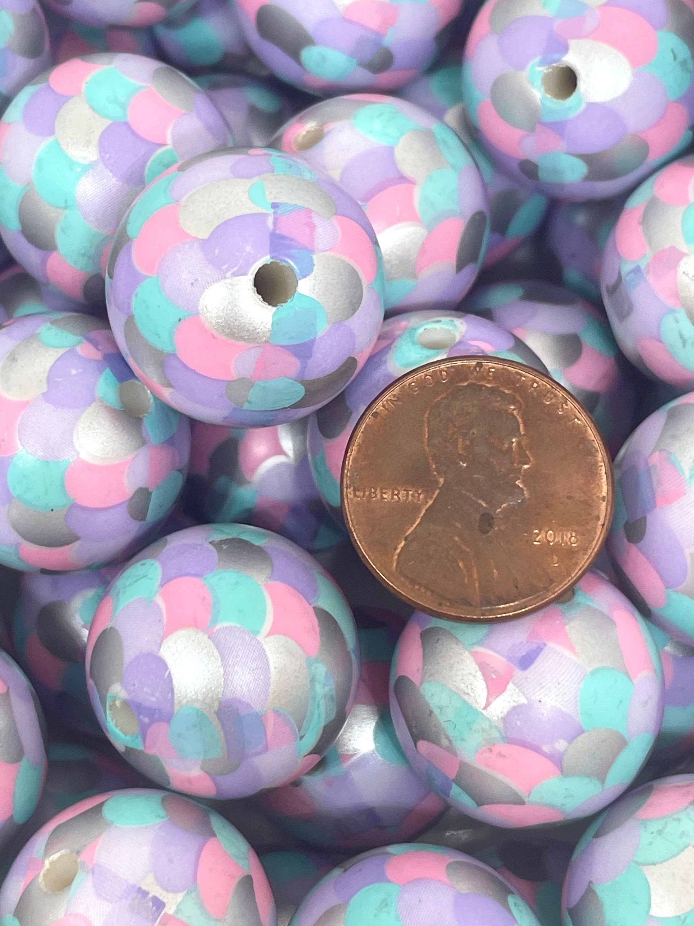 Chunky Pastel Mermaid Beads, 20mm Round Mermaid Party Jewelry, Kawaii Beads for Lolita Jewelry